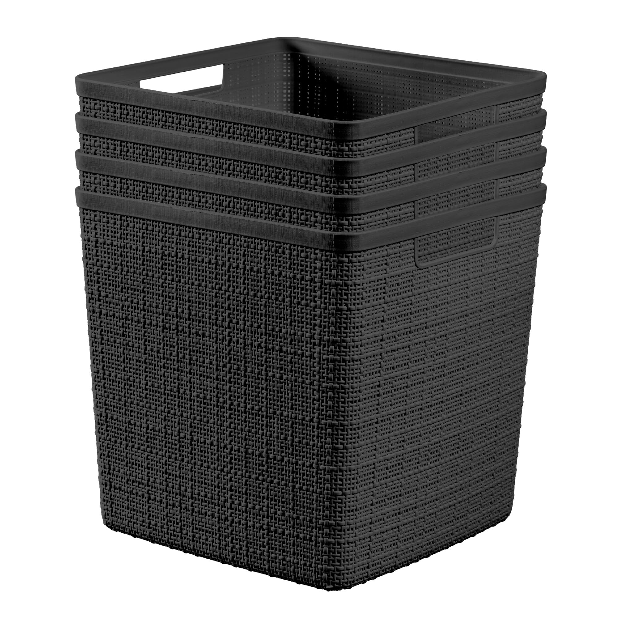 Curver Jute Decorative Plastic Organization and Storage Basket Perfect Bins for Home Office, Closet Shelves, Kitchen Pantry and All Bedroom Essentials, Set of 4