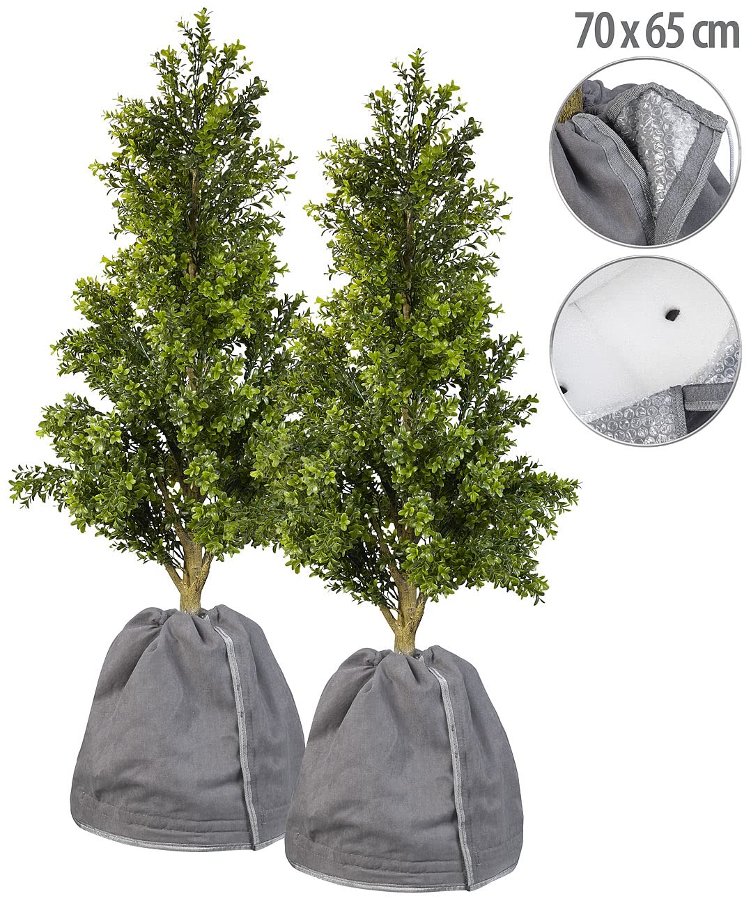 Royal Gardineer Abdeckhaube: 2er Set XL-Thermo-Topfschutz für Pflanzen,70x65cm,Drainage,anthrazit (Kübel Winterschutz, Frostschutzvliese, Gewächshaus)