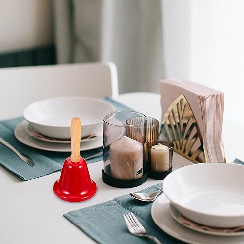 Miniatura 8 de Campana de mano de Navidad, 1 unidad, campana de llamada de mano de Navidad con mango de madera, campana de mano sólida para decoración de cena de