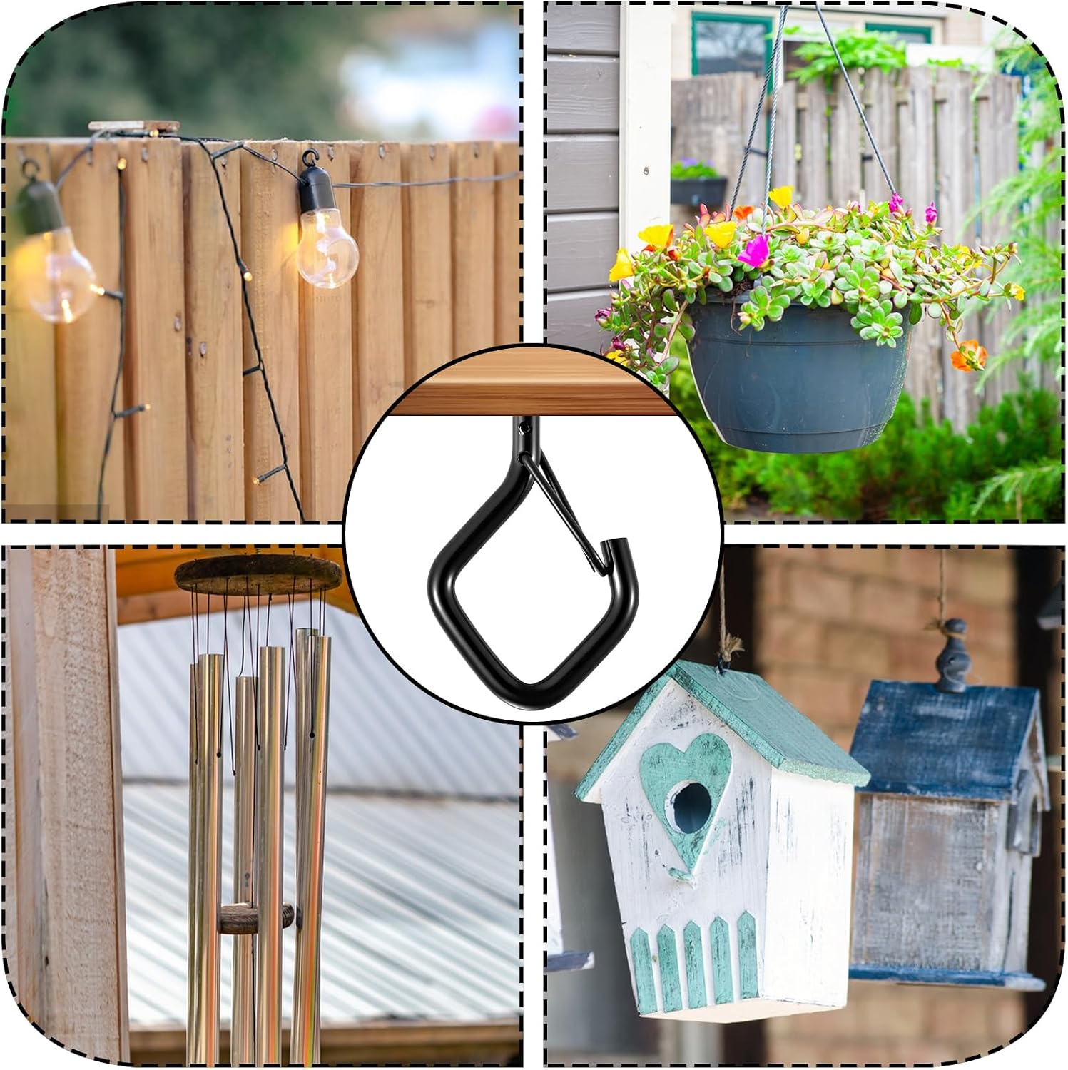 50 Pcs Heavy Duty Screw Hooks with Safety Buckle, Metal Hanging Hooks for Plants Outdoor String Lights Wind Chimes Bird Feeders, Indoor Outdoor, Includes Wing Nut Driver, 2.36 Inch