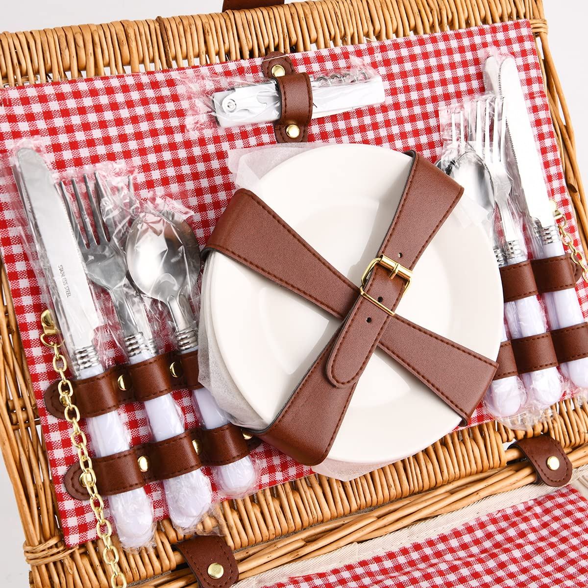 Cesta de Picnic Willow Hamper para 4 Personas, con una Caja de refrigeración aislada y una Manta Impermeable, un Paquete de Servicio de vajilla