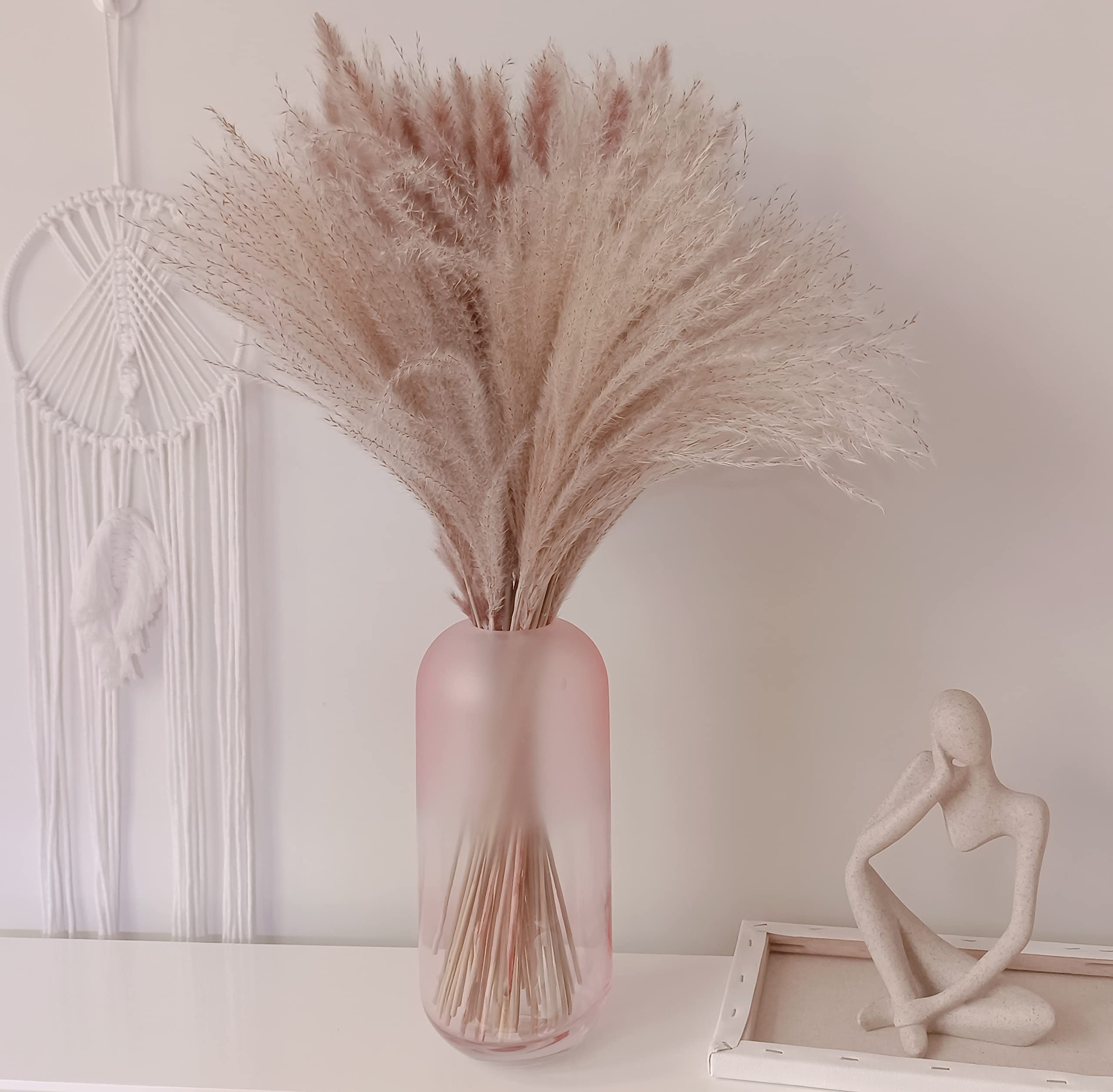 50pcs Natural Dried Pampas Grass ,Pampas Grass Artificial 40cm Boho Decor Dried Flowers For Vases, DIY Decoration For Home Bedroom Bathroom Balcony Table.(vase is not included)