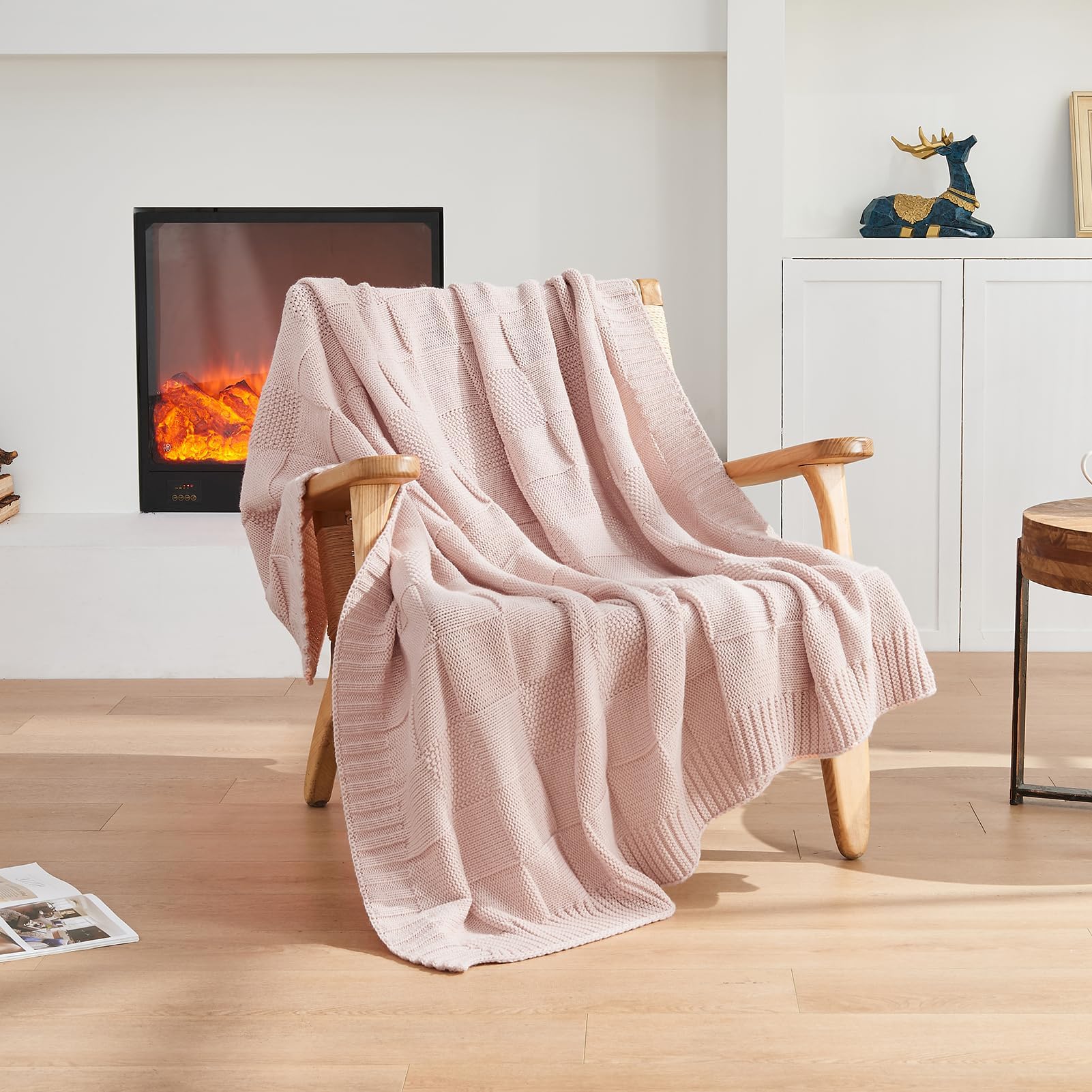 CozeCube Check Knit Throw Blanket, Pink Checkered Throw for Couch, Decorative Christmas Soft Cozy Warm Knitted Blanket for Bed Sofa Living Room, 50"