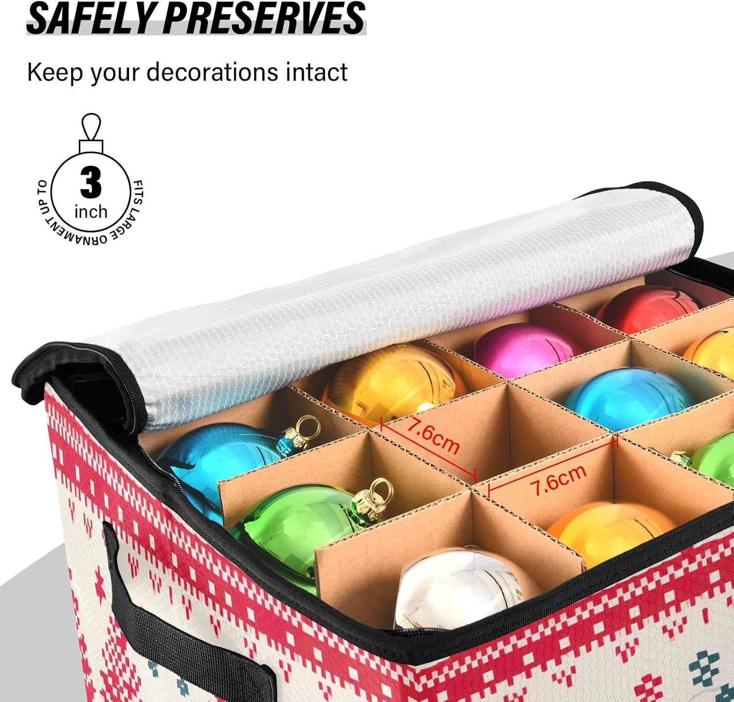 Christmas Tree Knit Christmas Ornament Storage Box for Next Season Holiday Decorations Storage Container with Adjustable Dividers & Lid Foldable Storage Bins for Ornaments Balls Decor Organizing