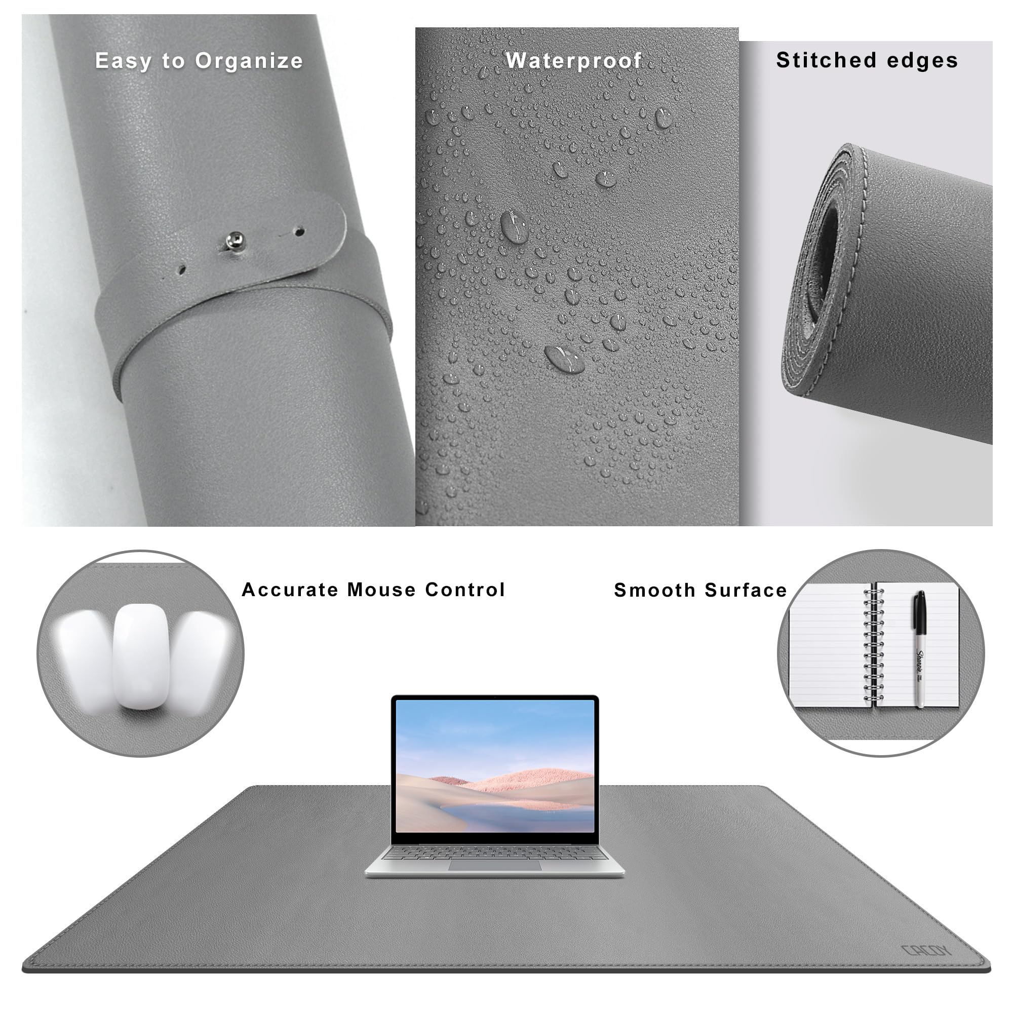 Cacoy HUGE PU Leather Desk Mat - 78.8x39.4 Inch Waterproof Office Desk Protector & Mouse Pad