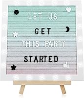 Vista 13 de Tablero de letras de fieltro intercambiable con luces LED, letreros personalizados de mensajes de 10 x 10 pulgadas, soporte de madera y 450 letras