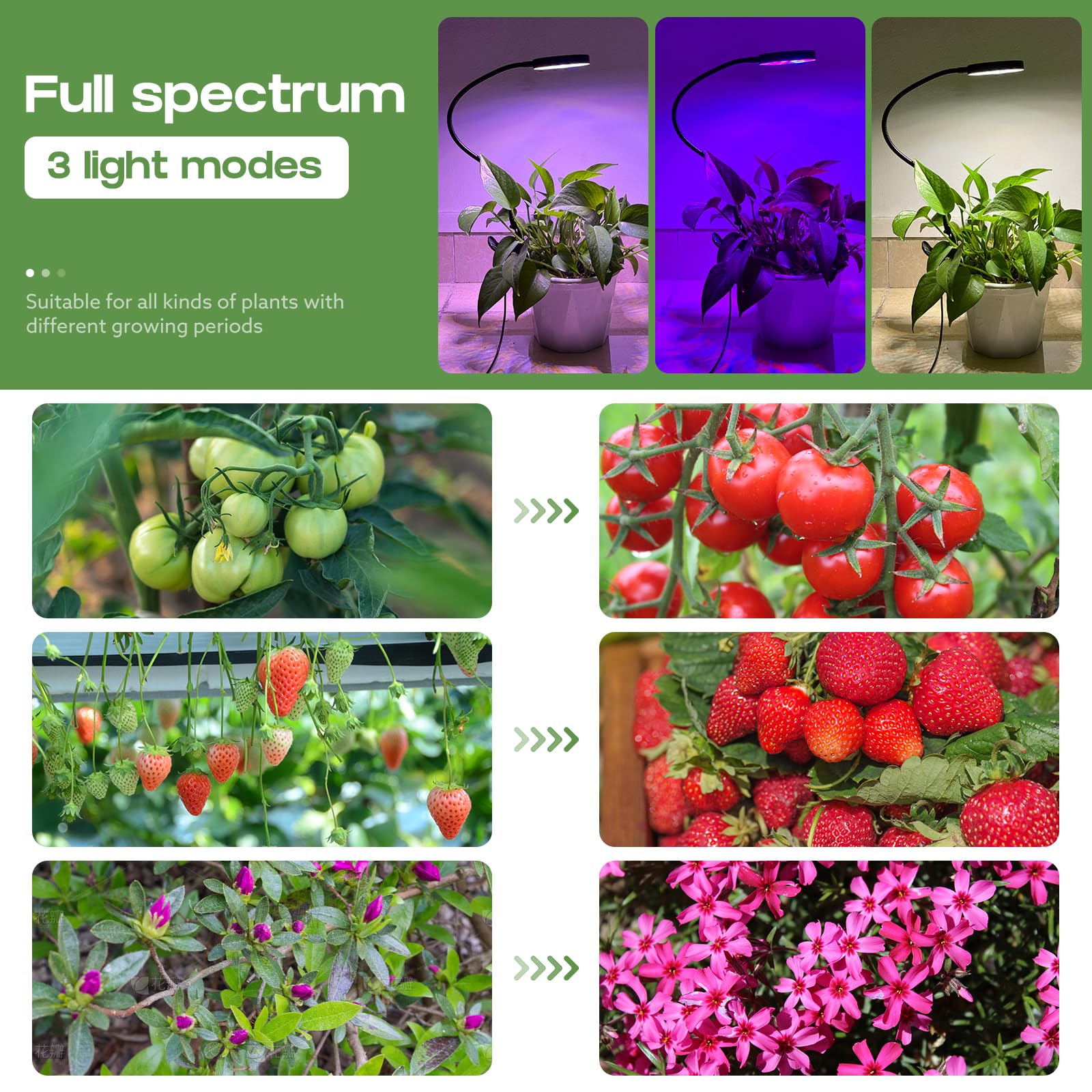 48 LED Lampe pour plantes à clip, Lampes de croissance horticoles à spectre complet d'intérieur, 6000 K, avec minuterie 3/9/12H, 10 niveaux de luminosité, 3 modes d'éclairage, Growlight (2)