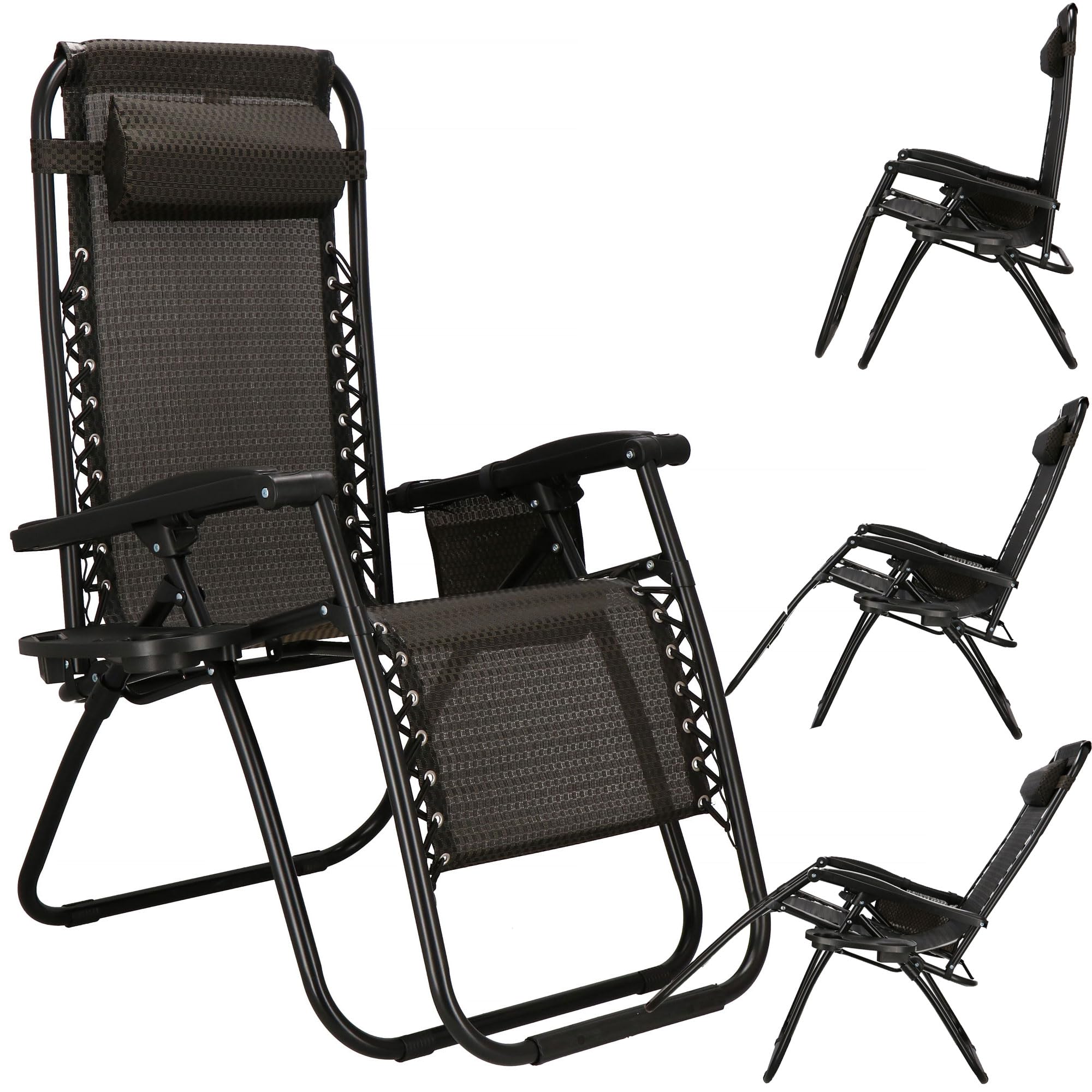 SPRINGOS Lot de 2 Chaises Longues Pliantes avec Appui-Tête – Transat de Jardin avec Accoudoirs, Porte-Gobelet et Poche Suspendue – Relaxation Extérieure pour Terrasse, Balcon et Plage