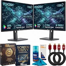 Dell Pack of 2 P2426H 24 inch Full HD 1920 x 1080 IPS 120Hz Dual Monitors | USB-C Charging Hub, HDMI DisplayPort 1500:1 Contrast Bundle with Deco Essentials Extended Protection Kit, Cables& Accessories