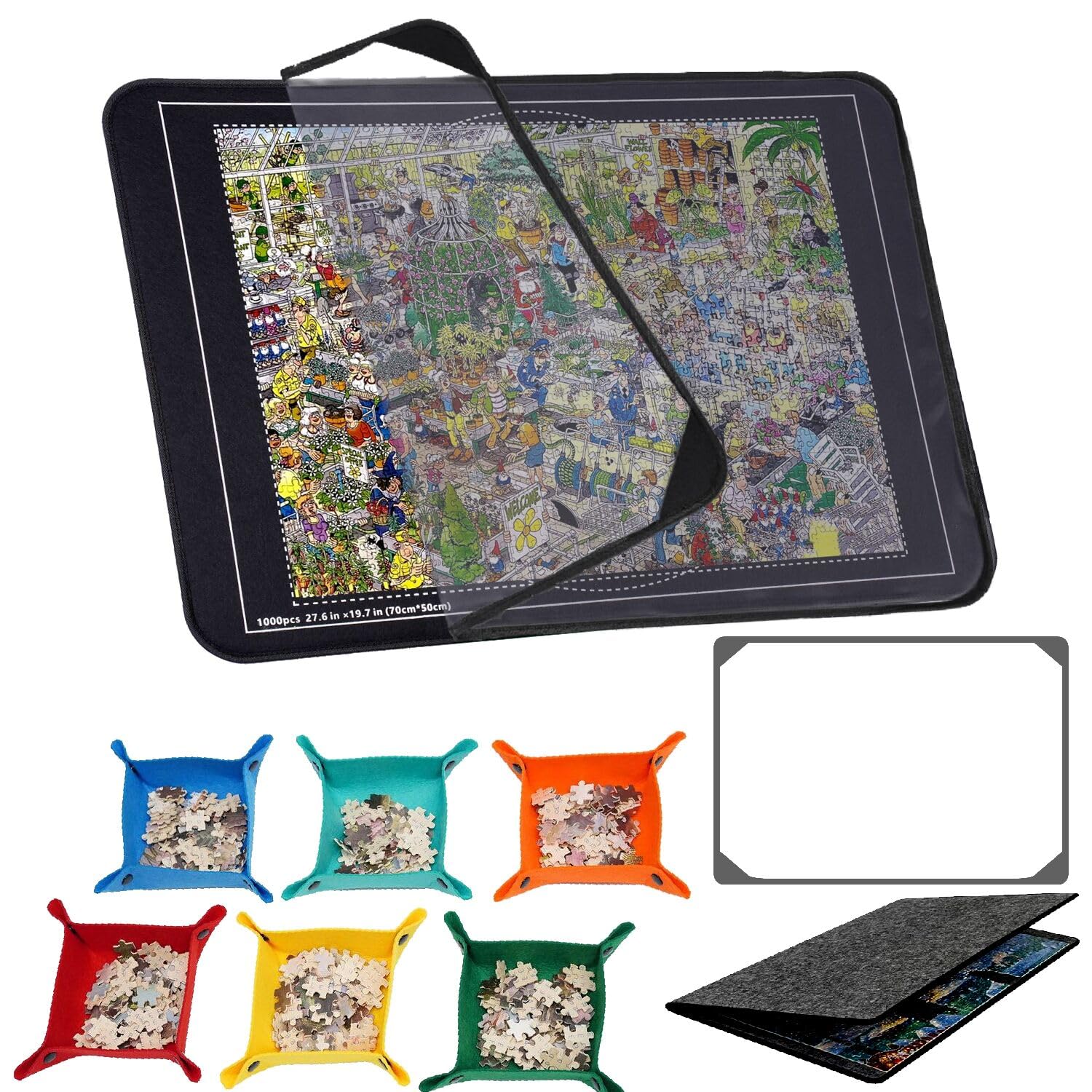 1000 Pieces Jigsaw Puzzle Board, Puzzle Storage for 1000 Pieces with 6 Puzzle Sorting Trays