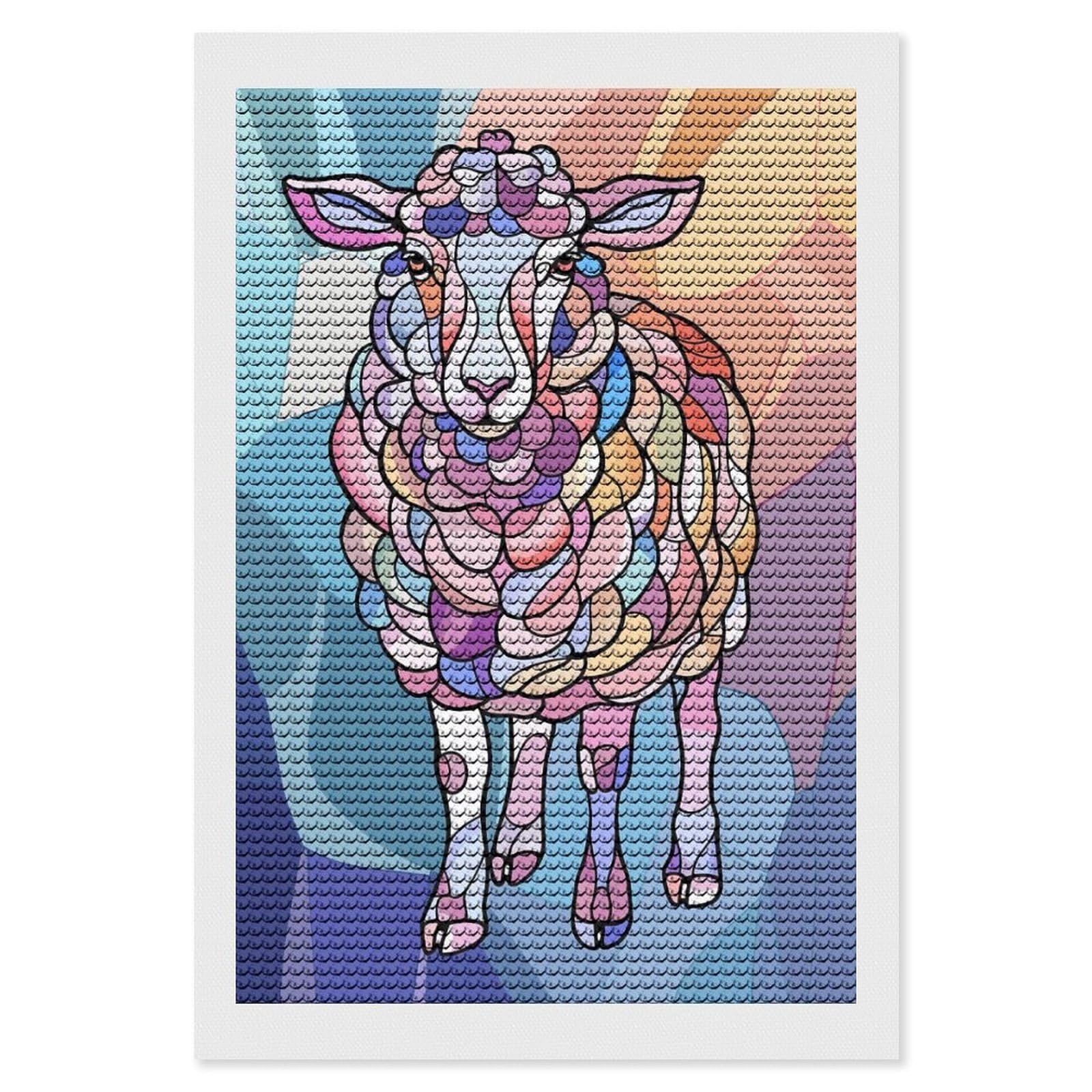 Junmoney Colorful Stained Glass Sheep Diamond Painting Canvas Kit 8"x12", Adhesive Canvas, Christmas Gift, Full Kit Included, Thoughtful Present