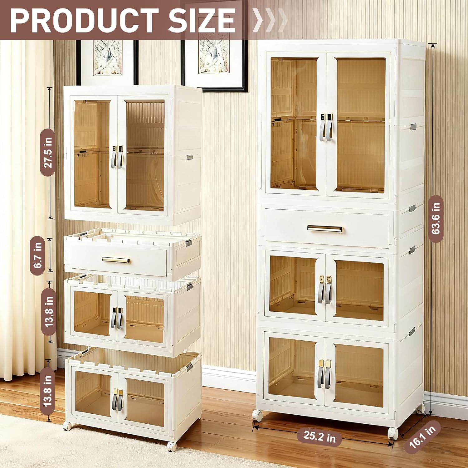 SAYMA Pet Portable Wardrobe Closet with Doors, Pet Wardrobe Storage Cabinet with Hanging Rod Storage Organizer Large Plastic Storage Cabinet for Pet Clothes, Toys, Snacks(3 Layer+Drawer)