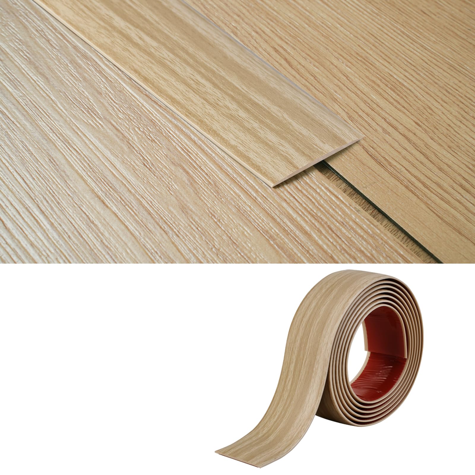 PVC Floor Transition Strip-2mm Thick×5cm Wide,Laminate Floor Cover Strips Self Adhesive Door Bar Divider Strip Flat Flooring Edge Joining Trim(6M,Beige Grain)