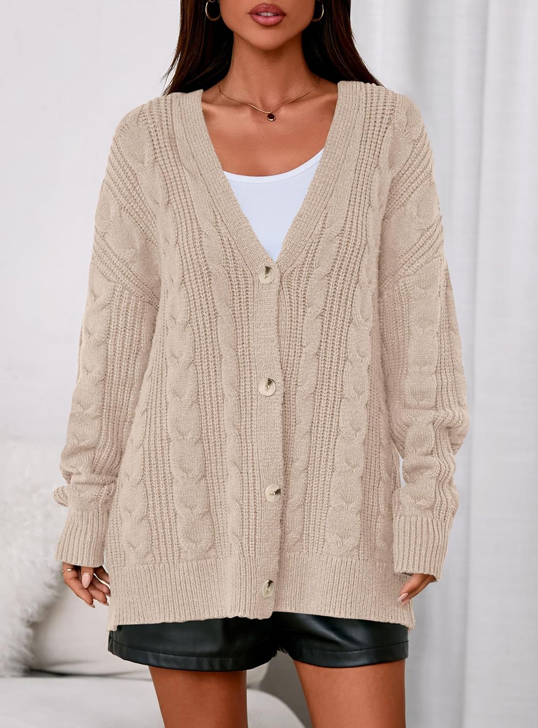 PRETTYGARDEN Womens Chunky Cardigan Sweaters 2025 Fall Oversized Cable Knit Long Sleeve Open Front Cardigans Winter Clothing - Image 4