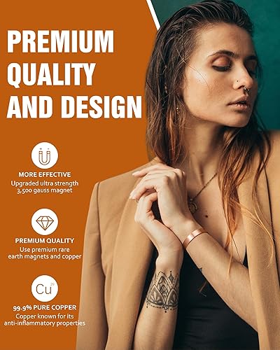 Miniatura 3 de Jecanori 2 pulseras magnéticas de cobre para mujer para artritis y articulaciones, pulseras de cobre puro 99.99% con 3500 imanes Gauss, joyería