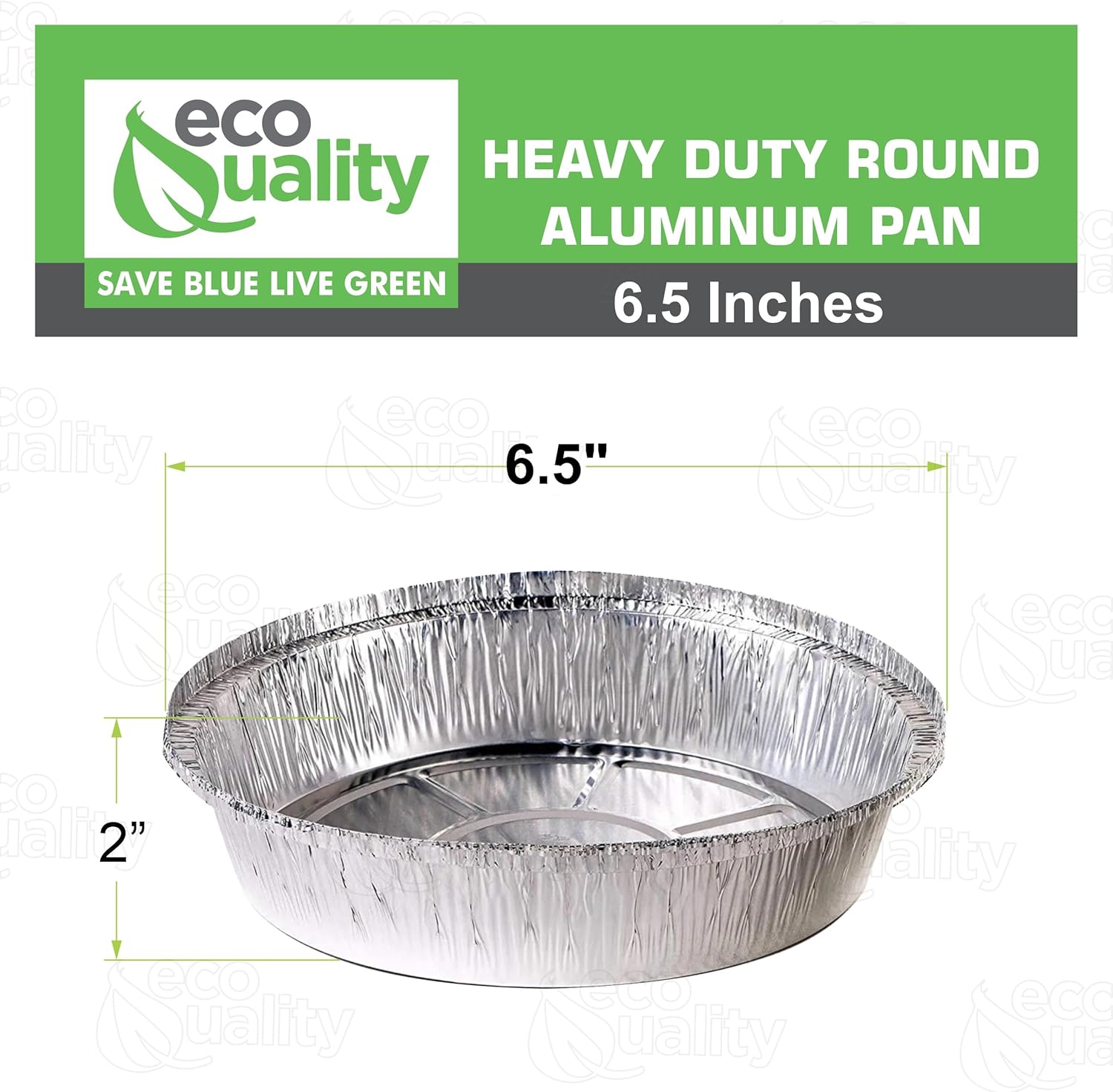 EcoQuality 6.5 Inch Disposable Round Aluminum Foil Take-Out Pans - Disposable Tin Containers, Perfect for Baking, Cooking, Catering, Parties, Cake Pans, Restaurants (No Lids) (500)