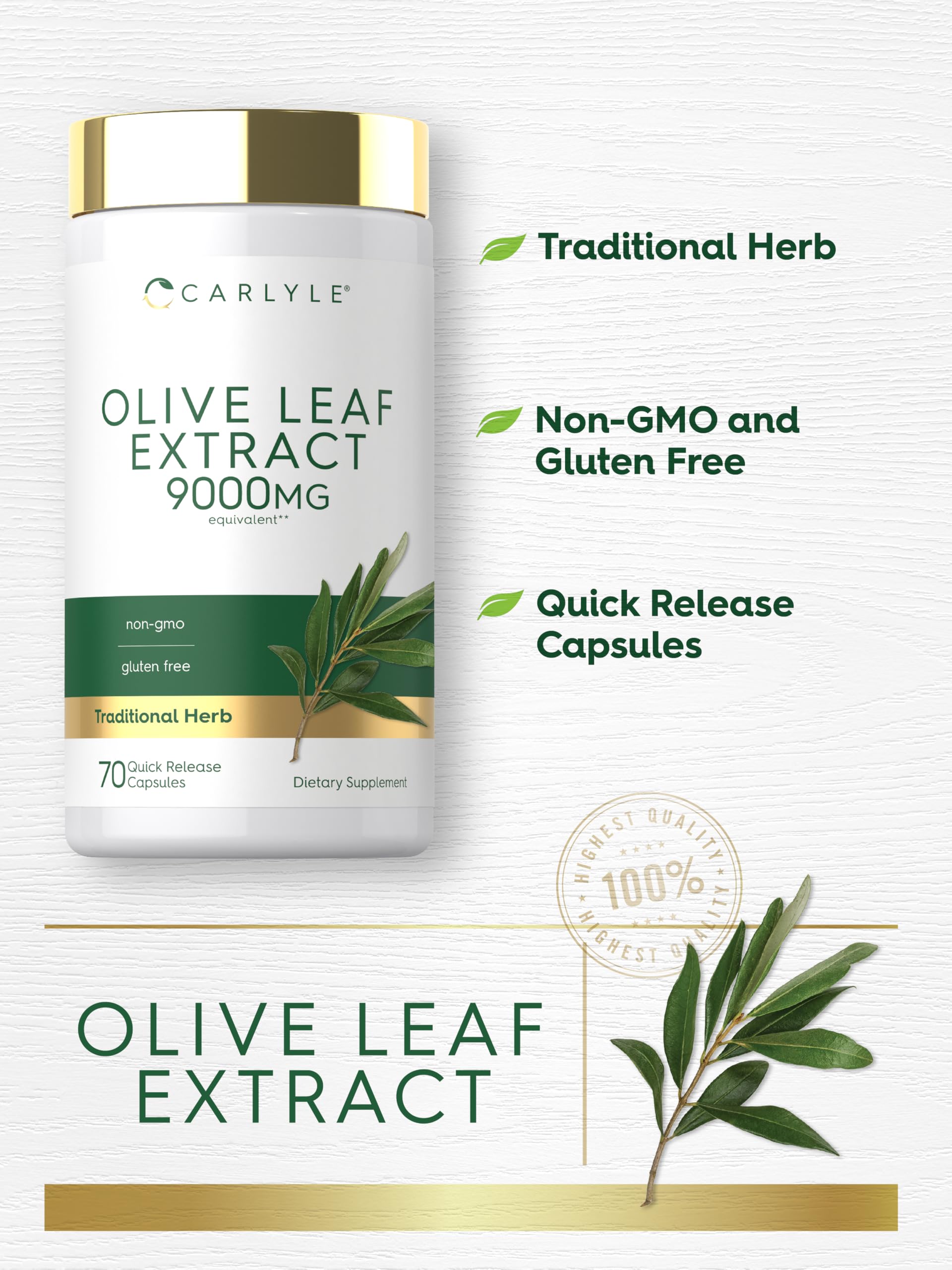 Carlyle Olive Leaf Extract Capsules | 70 Count | Non-GMO, Gluten Free — Amazon image 4