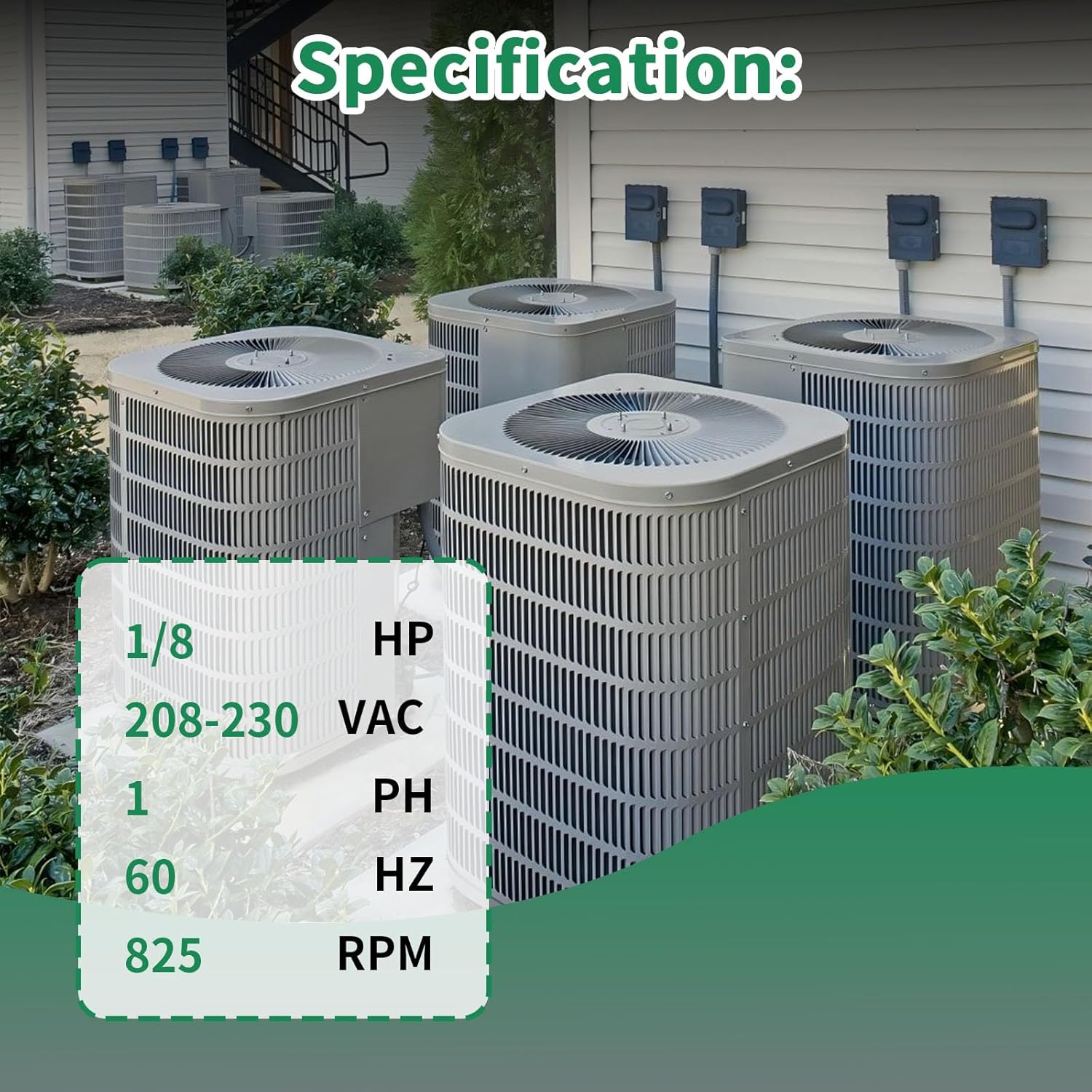 MOT18688 Condenser Fan Motor Compatible with Trane American Standard, 1/8 HP 208/230V 825 RPM, Replace# MOT18688 MOT12215 MOT12004 MOT10514