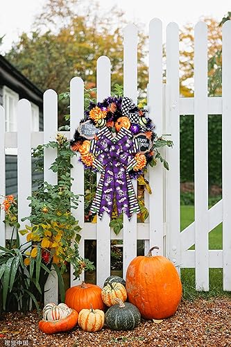 Miniatura 5 de Lazos grandes de corona de Halloween, lazos de búfalo de rayas blancas negras para corona, lunares con purpurina, lazos a cuadros morados para