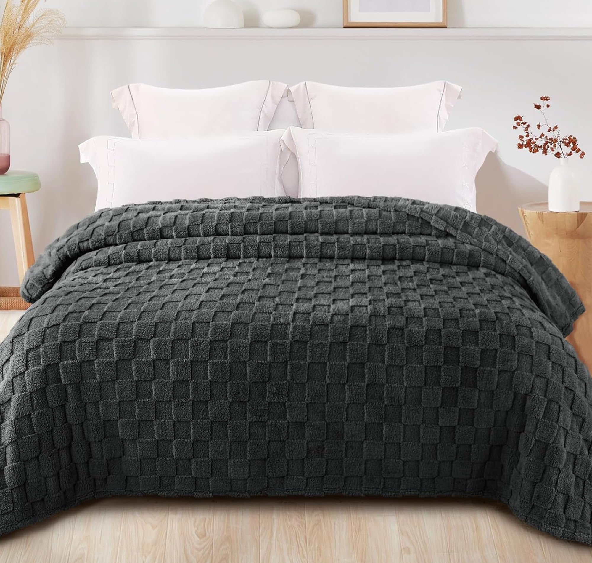 SANMARINO Luxury Coral Flannel Blanket, 350 GSM – Ultra-Soft Plush, All-Season Comforter (Grey, Double, 1800 g, 86x88 Inches)