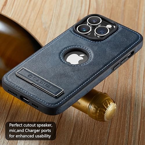 Miniatura 6 de Casus - Funda diseñada para iPhone 15 Pro con función atril de piel vegana, delgada, diseño clásico, elegante, funda protectora delgada de lujo