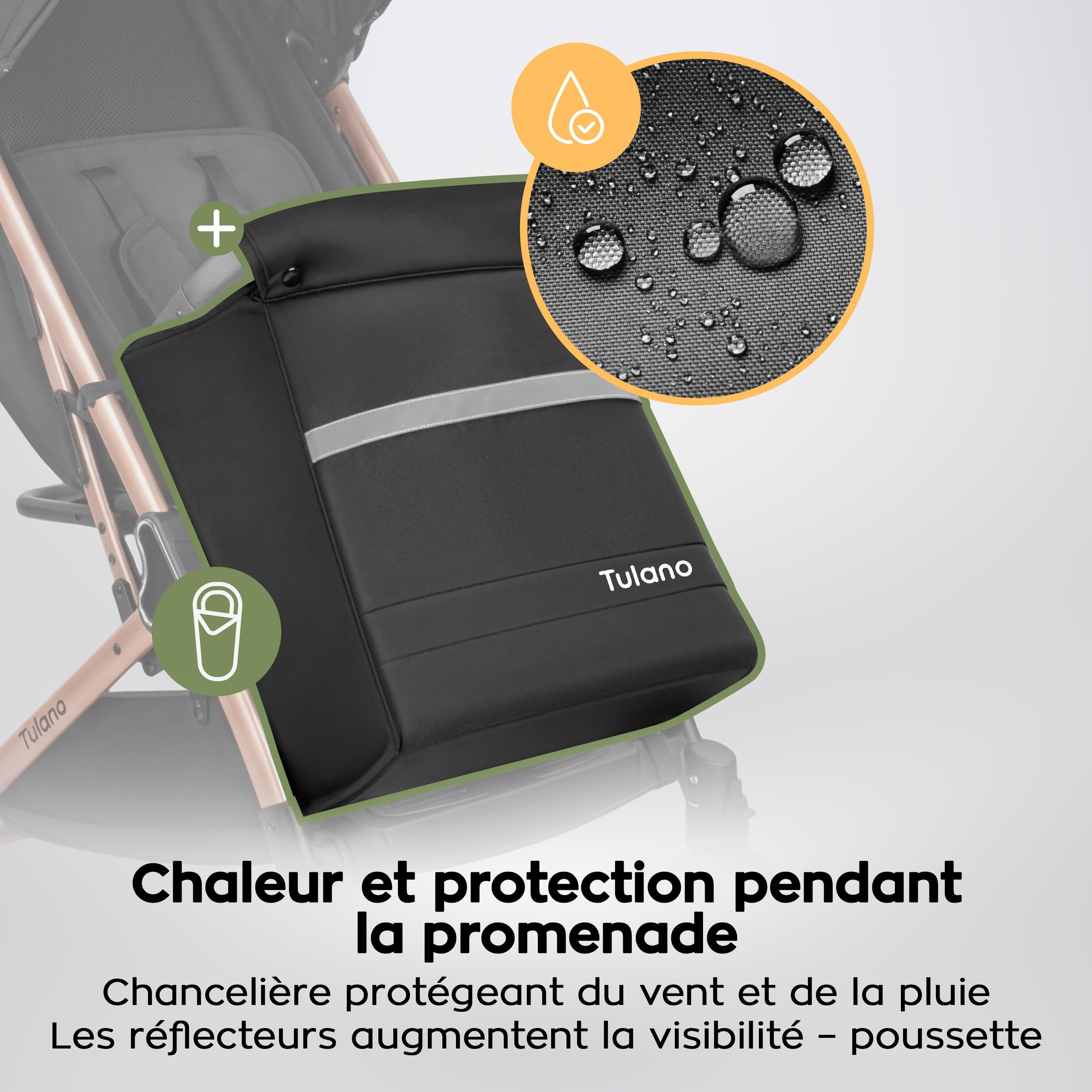 TULANO Lagos 35 Poussette Canne Compacte & inclinable - poussette bebe & voyage - Légère et Pliable - Jusqu'à 15 kg - Fonction Valise - Panier - Couvre-Jambes et Porte-Gobelet Inclus – Noir/Or