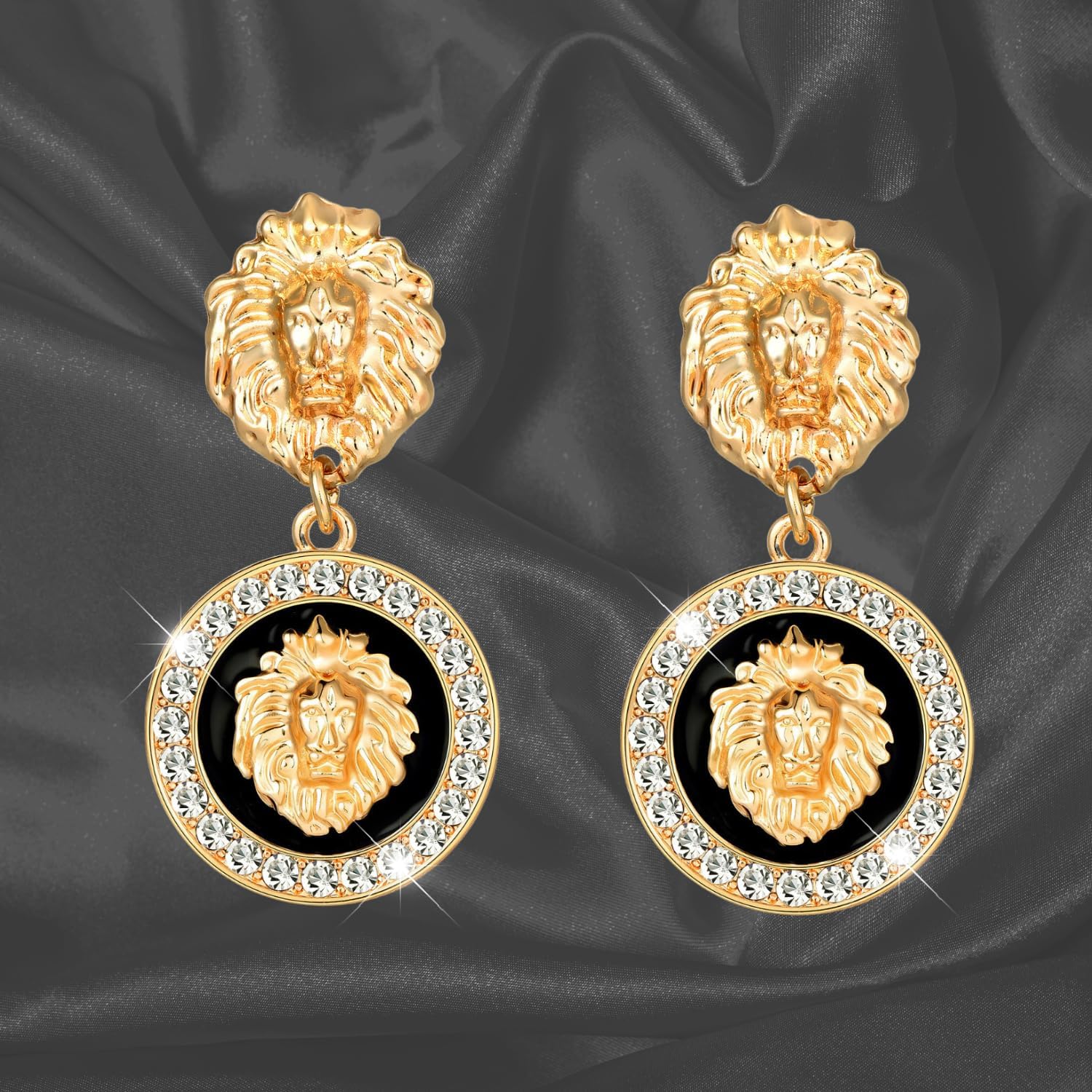 Statement Lion Drop Earrings Gold-Plated Rhinestone Lion Head Dangle Earring Hip Hop Party Nightclub Cocktail Jewelry - Image 3