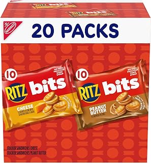 RITZ Bits Cheese & Peanut Butter Sandwich Crackers Variety Pack - 20 Portable Snack Packs for Lunch & On-the-Go