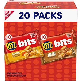 RITZ Bits Peanut Butter and RITZ Bits Cheese Sandwich Crackers Variety Pack, Lunch Snacks for Kids and Adults, 20 Snack Packs