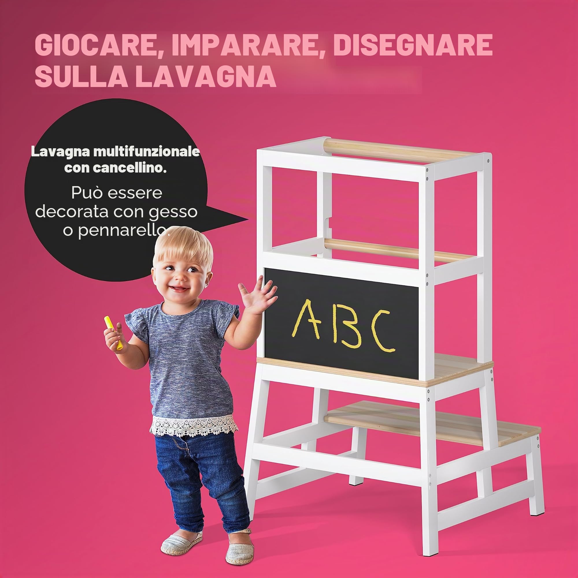 Spielwerk Torre Montessoriana Learning Tower in Legno 50x51x93 cm per Bambini da 2 Anni