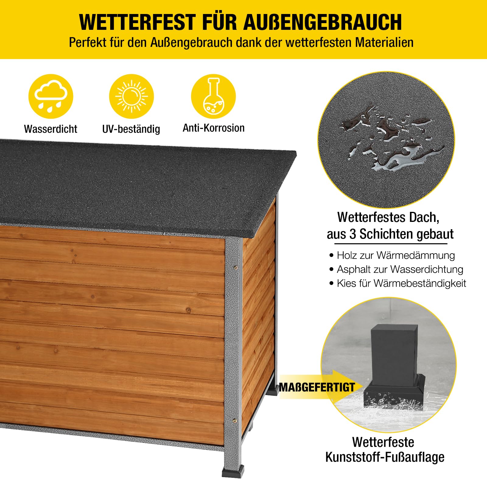 Aivituvin Hundehaus Indoor Outdoor Holz Hundekennel für den Winter, wetterfest, geeignet für kleine, mittlere und große Hunde, einzigartiges Ganzumfassung Stahlrahmen (Braun, L)