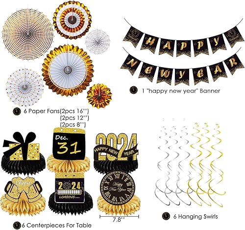 Miniatura 2 de Suministros para fiesta de Año Nuevo 2024, el kit de decoración de Año Nuevo incluye 65 globos de arco, globos de aluminio, centros de mesa y