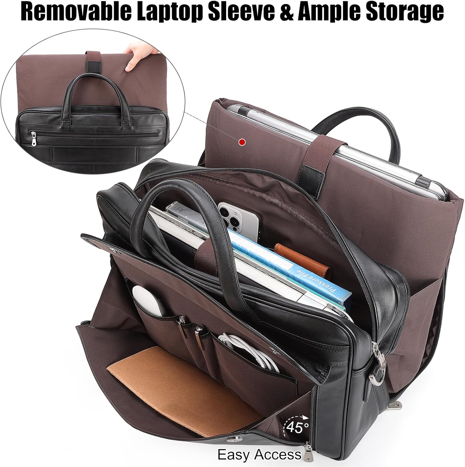 Masa Kawa Leather Briefcase for Men 15.6", 17" Laptop Computer Case Business Travel Work Messenger Cross Body Shoulder Bag - Image 6