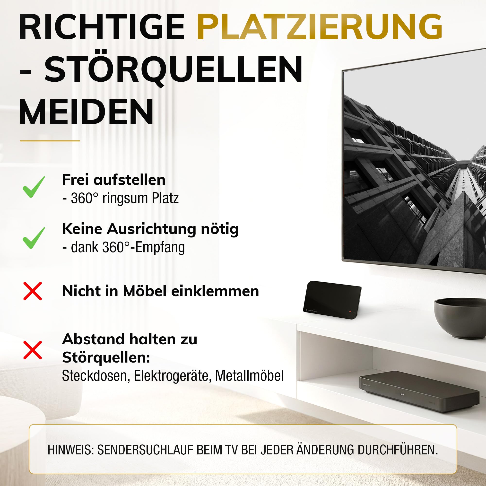 Oehlbach D1C17236 Scope Vision antena 5G DVB-T2 HD – cyfrowa antena pokojowa – aktywny wzmacniacz DVB-T2 – następca naszego zwycięzcy testu – teraz z filtrem 5G, czarna
