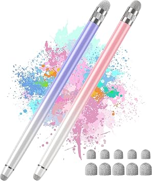 2 PCS Stylus Pens for Touch Screens,10 PCS Stylus Tips, Compatible with All Screens,Replacement Fiber Mesh Tips for Stylus Pens