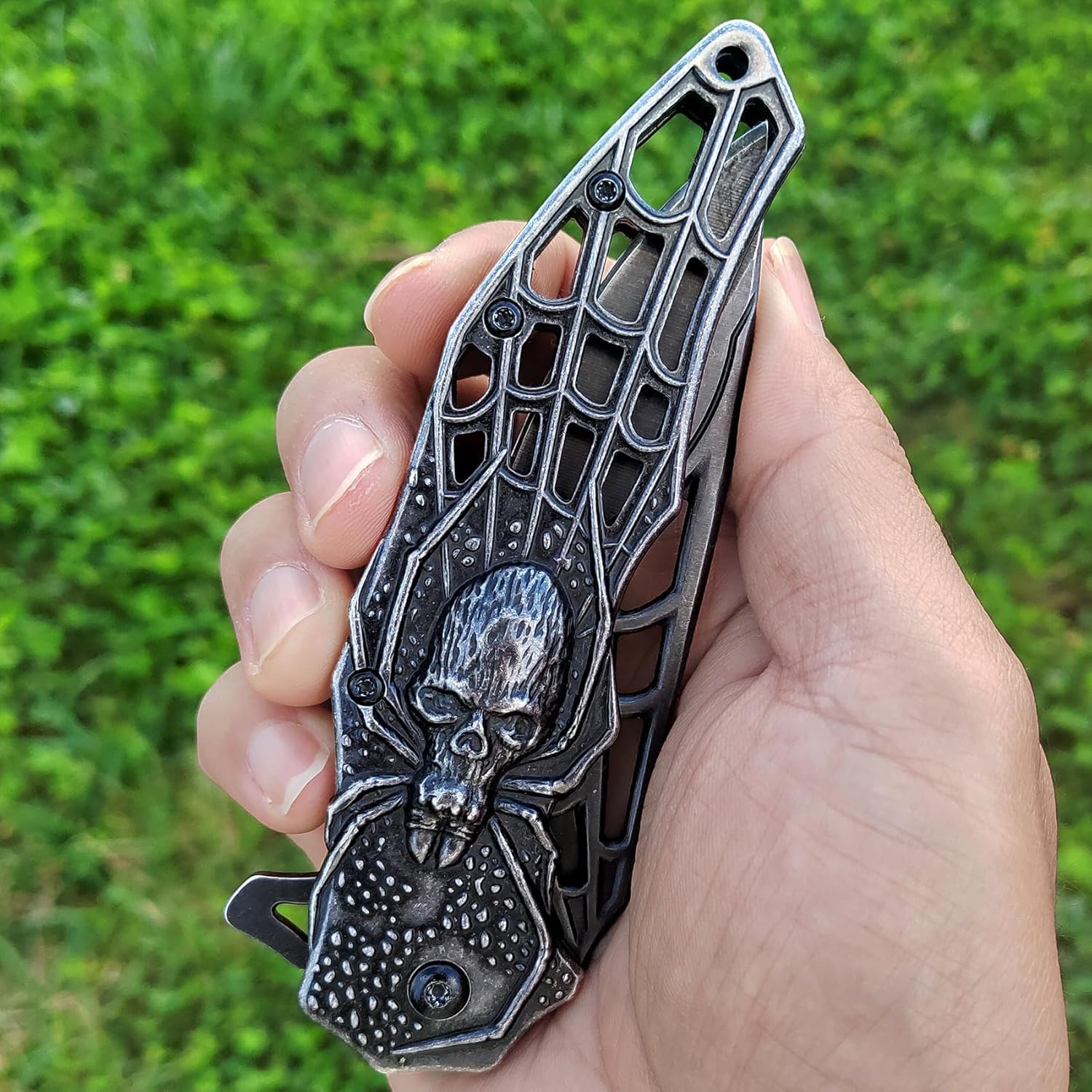 Pocket Knife, Cool Pocket Folding Knife with 3D Embossed Skull patterns, Great festival Christmas Gift EDC knife For Men Outdoor Survival Camping - Image 3