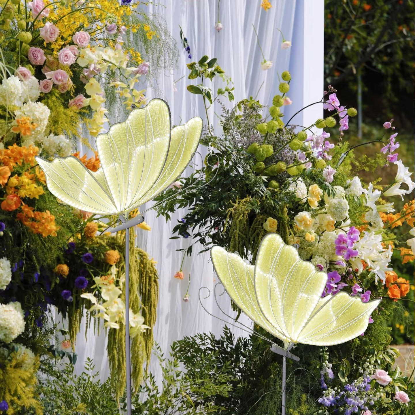Wedding Butterfly LED Floor Lamp - Adjustable Height Romantic Ceiling Light with Hanging Butterflies, White Wedding Decoration Light Fixture for Parties & Events (Yellow-1PCS, 60CM/24INCH)