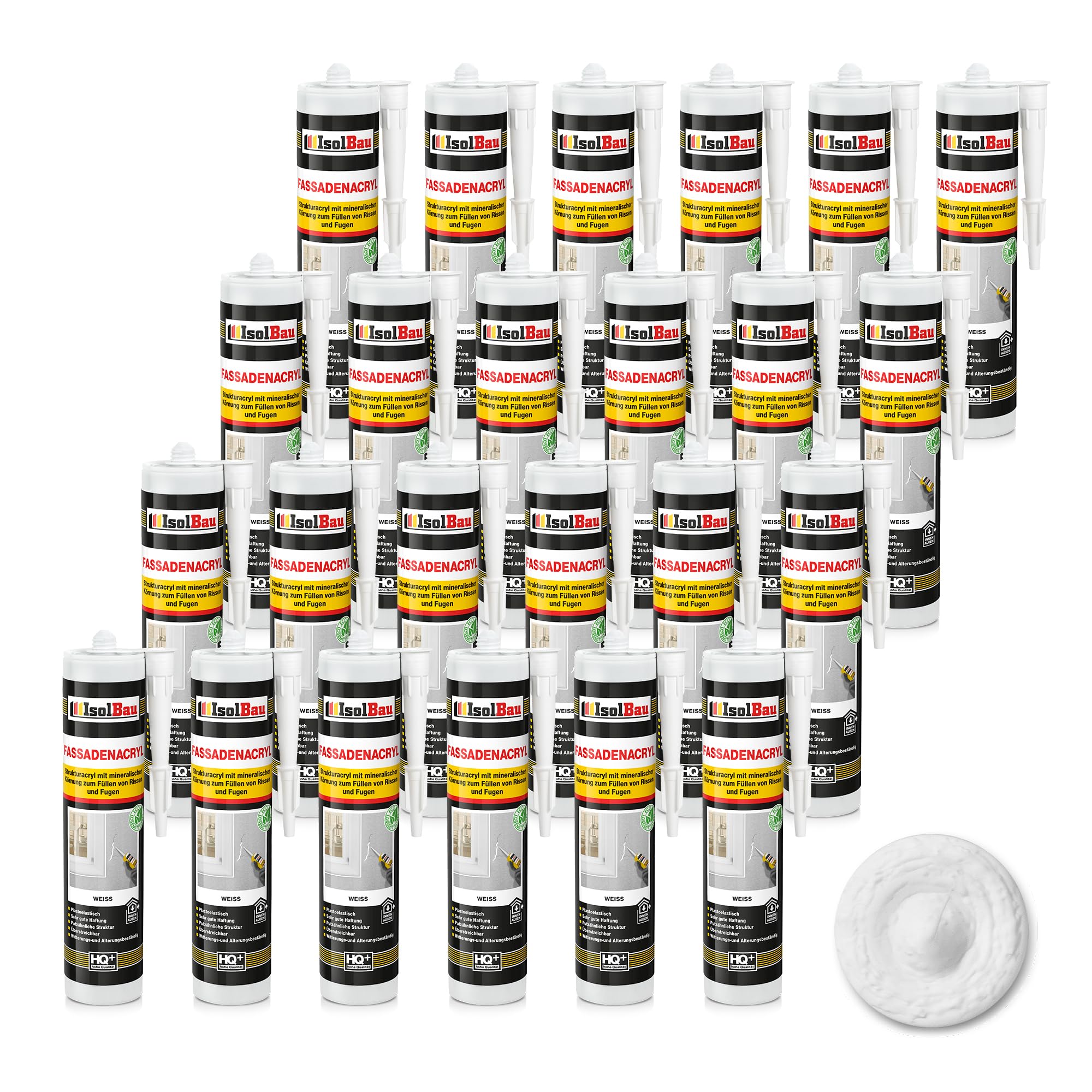 Isolbau Fassaden-Acryl - Acryl-Dichtstoff mit Körnung zum Füllen von Rissen & Fugen im Innen- & Außenbereich - Weiß, 24 x 300 ml Kartusche