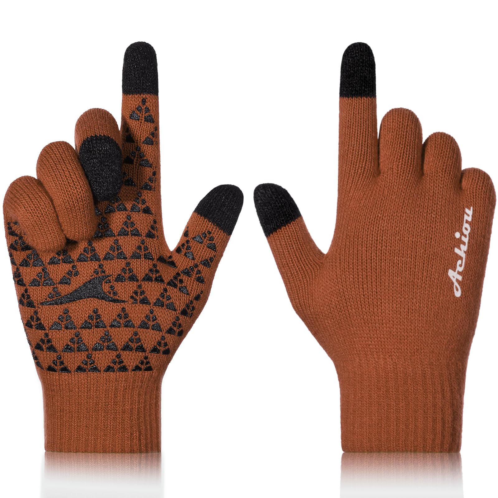 Achiou Winter Gloves for Men Women, Touch Screen Texting Warm Gloves with Thermal Soft Knit Lining,Elastic Cuff
