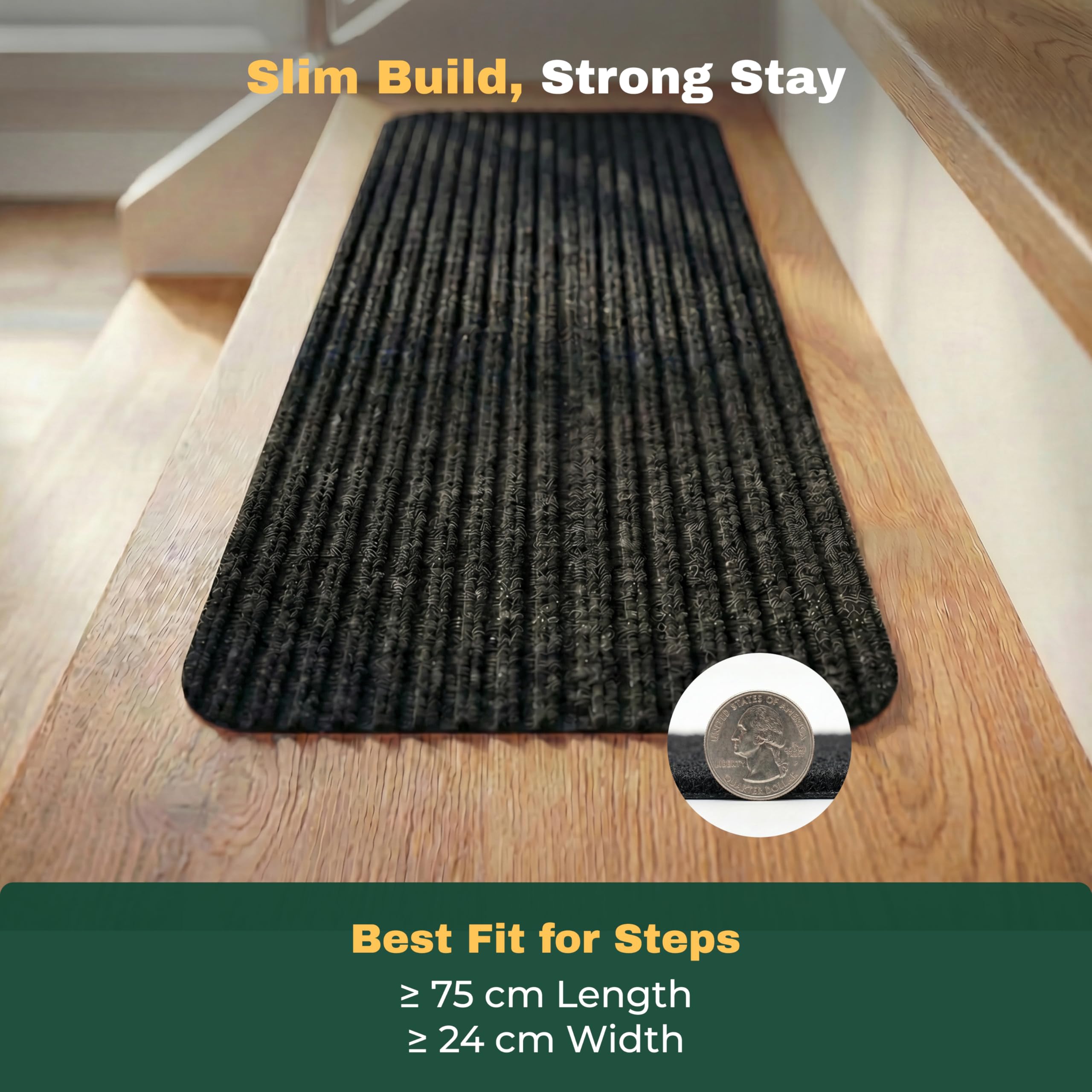MBIGM 15er Set Stufenmatten 20 cm X 76 cm Treppenteppich Selbstklebend Sicherheit Stufenteppich für Kinder, Älteste und Haustiere, Schwarz