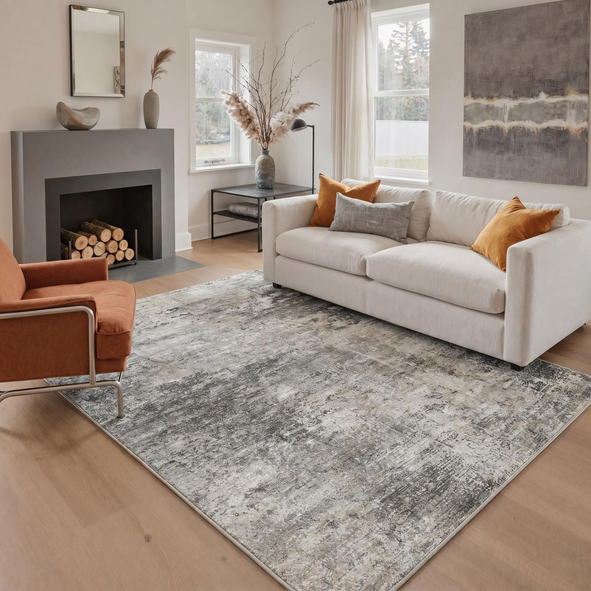 BEIMO 5x7 Area Rugs for Bedroom, Grey Washable Abstract Non Slip Rug