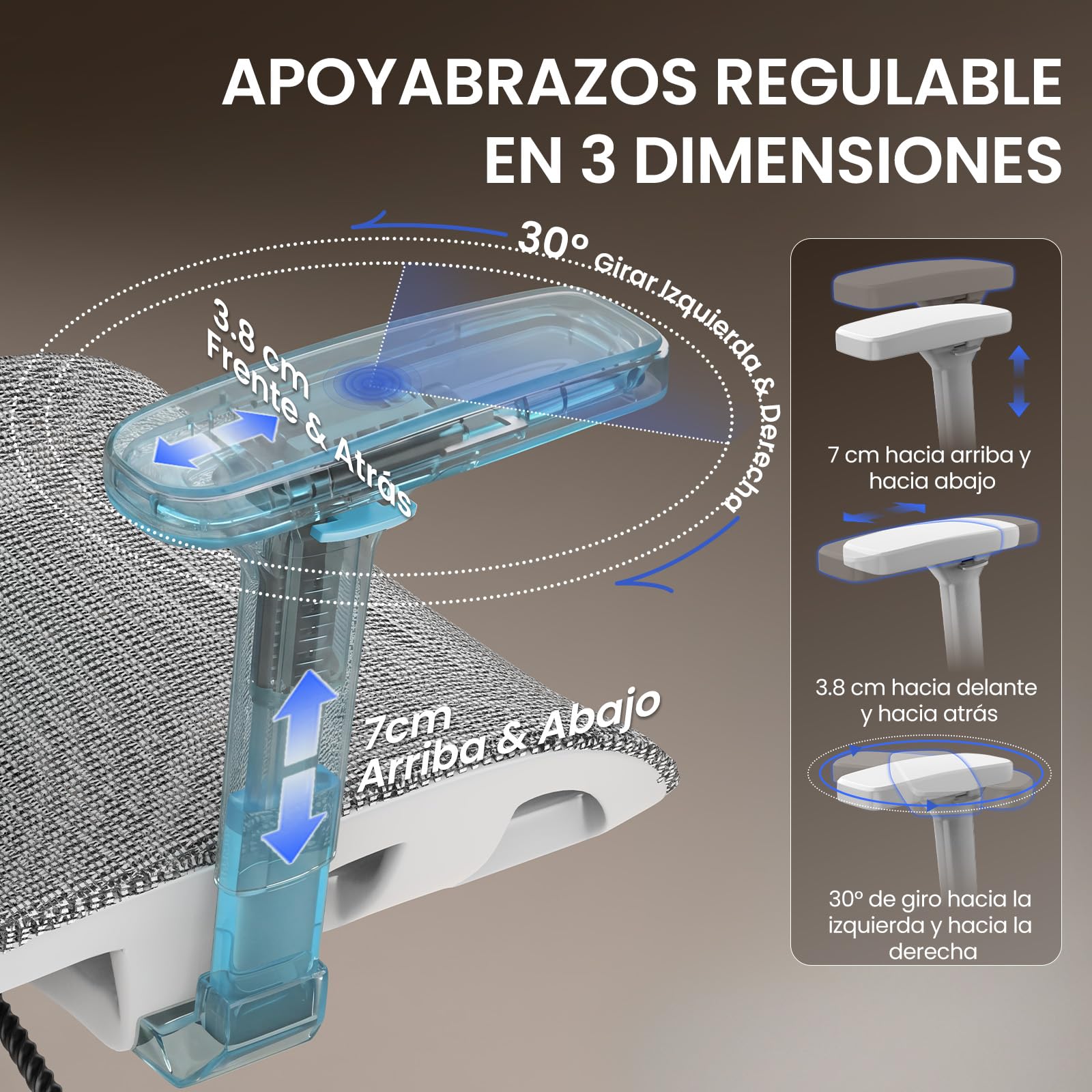 naspaluro Silla de Oficina Ergonómica con Reposacabezas, Respaldo Ajustable en 3 Posiciones, Carga hasta 150kg, Silla de Escritorio para Oficina y Home Office, Gris Claro