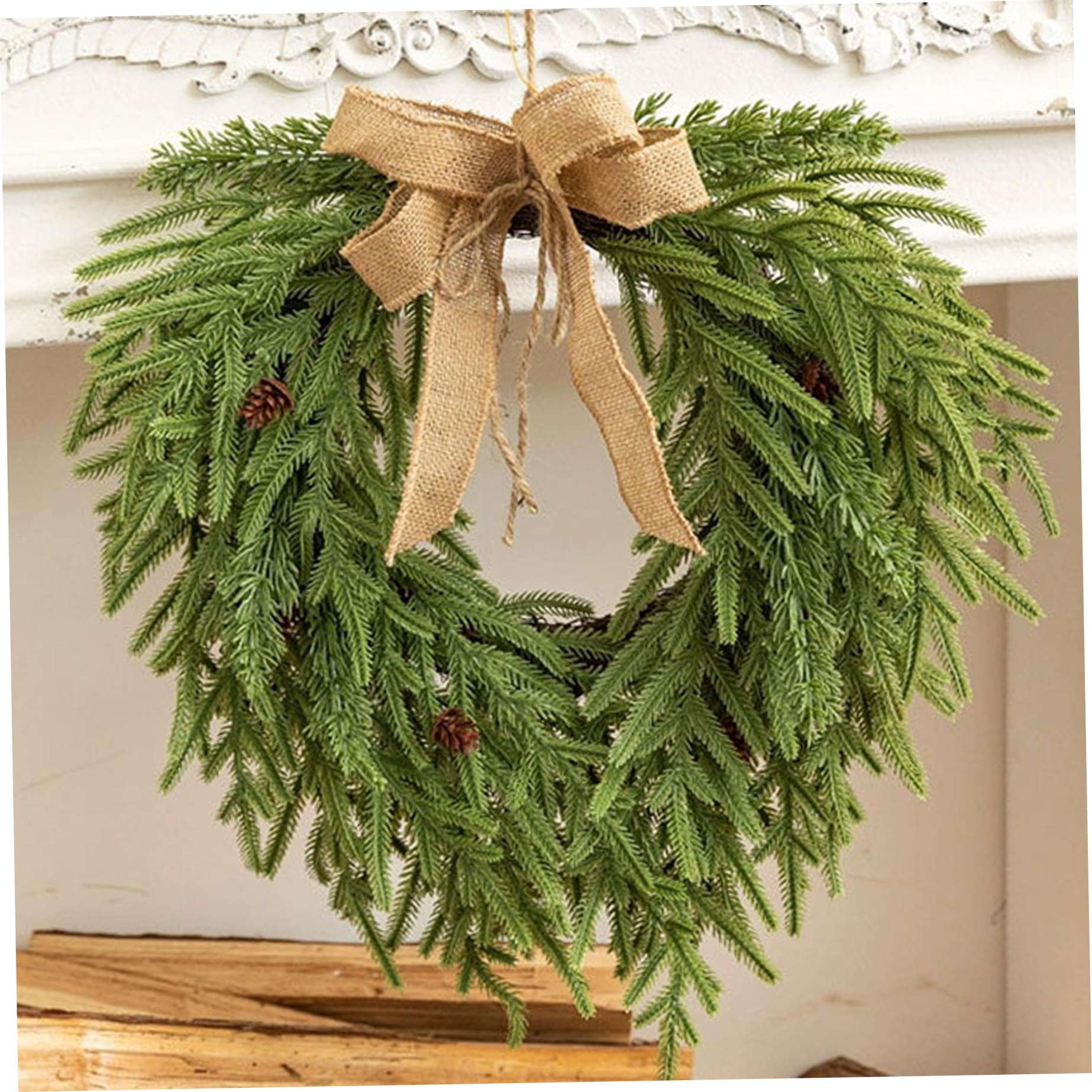 Couronnes de Noël pour Porte d'entrée, Pommes de pin artificielles 50, 8 cm, Couronne pin du Norfolk pour Mur cheminée, décoration d'hiver, Couronne du Norfolk, couronnes Noël pour