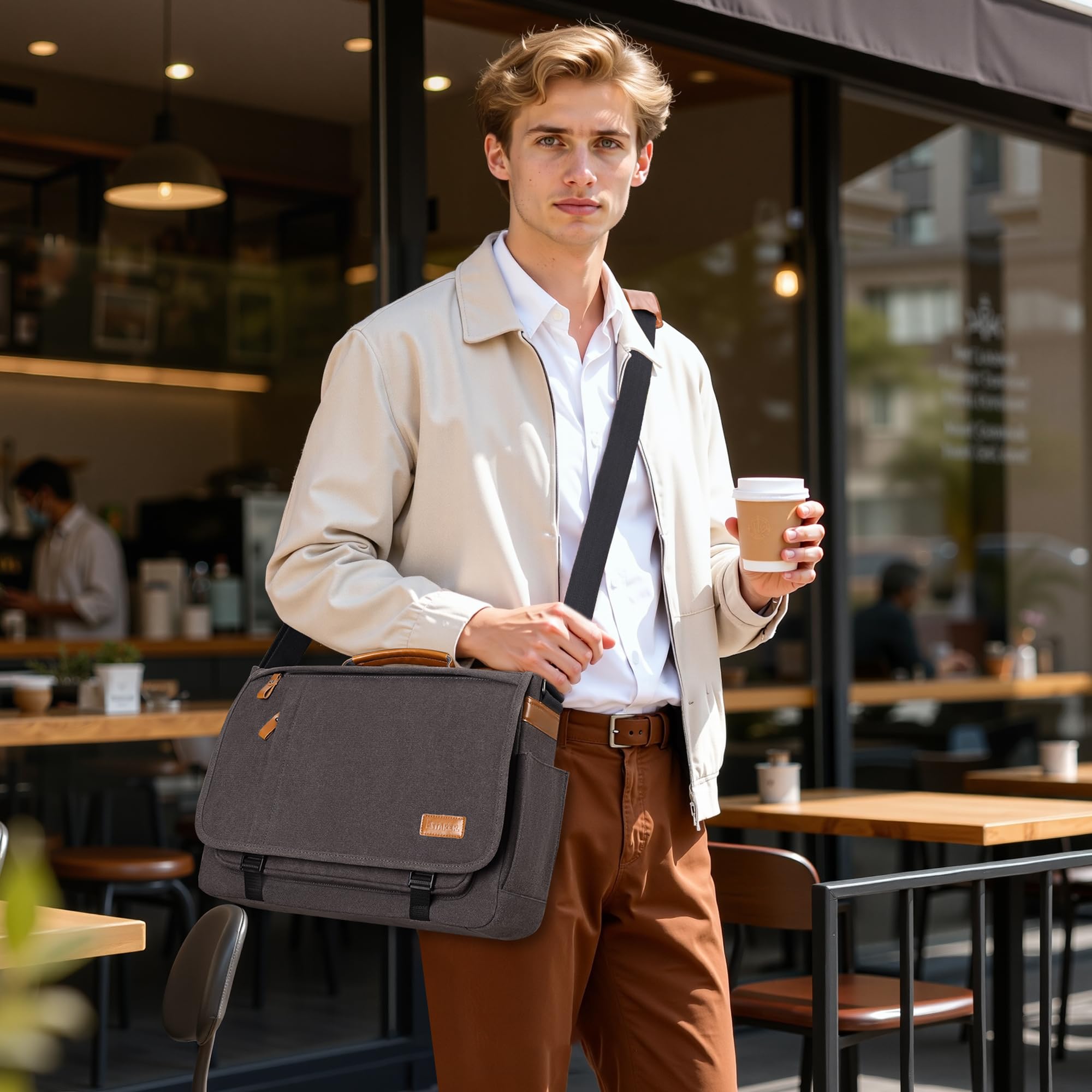 ESTARER Borsa messenger per computer da 15 a 15,6 pollici, borsa da lavoro per computer portatile, borsa da lavoro per lavoro, università, viaggi, borsa a tracolla in tela impermeabile, grigio