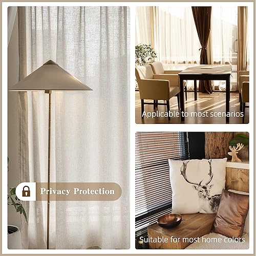 Miniatura 6 de MAIHER Cortinas plisadas de lino sintético para sala de estar, paneles de cortina filtrantes de luz de 96 pulgadas de largo con ganchos para barra