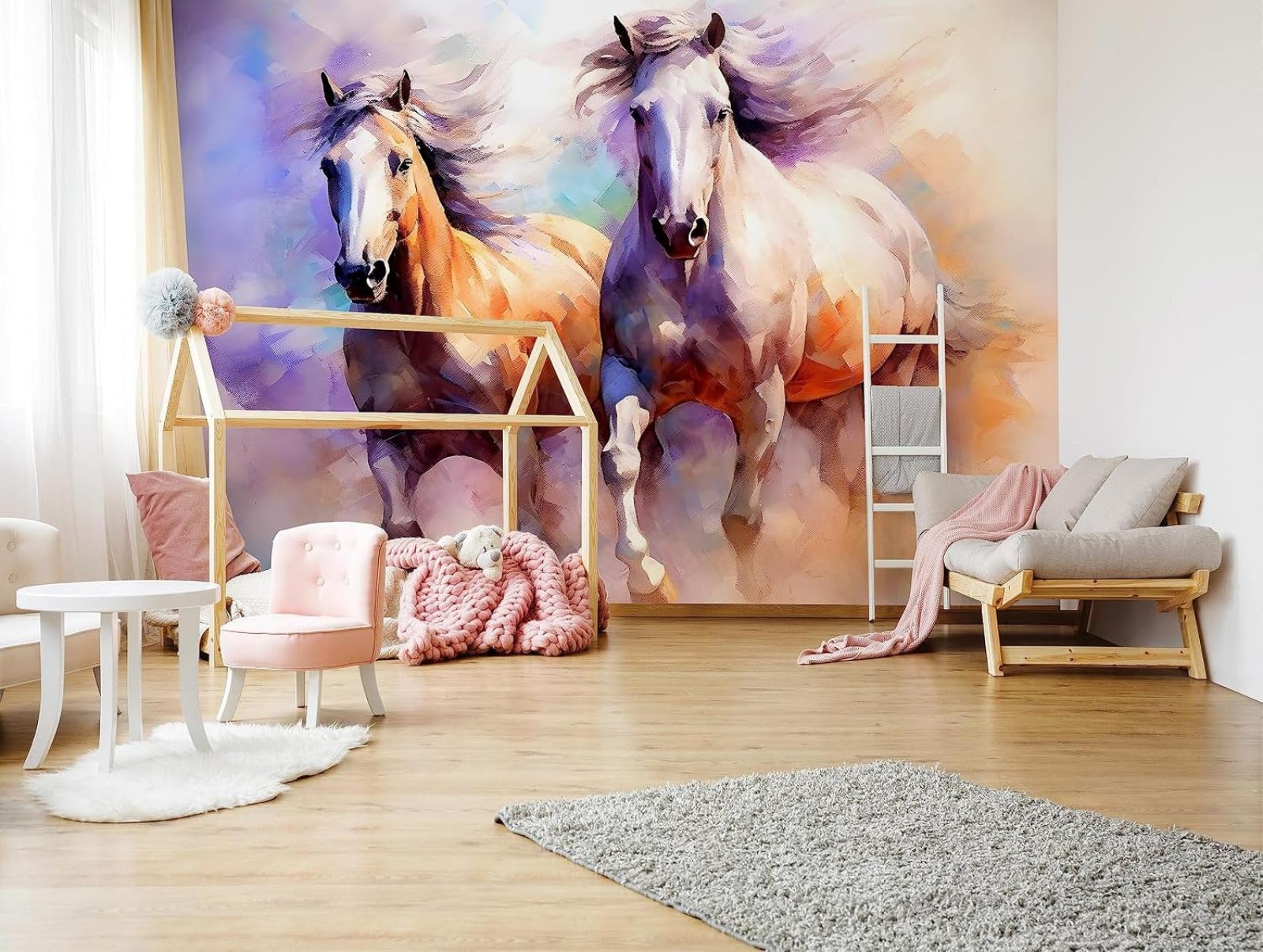 Kfjhgbdshhj 3D Mural Photo Mural-Wallpaper Horses - For Living Room Bedroom - 3D Effect - Abstraction,300Cmx210cm Poster - Wall Sticker - Frameless Picture