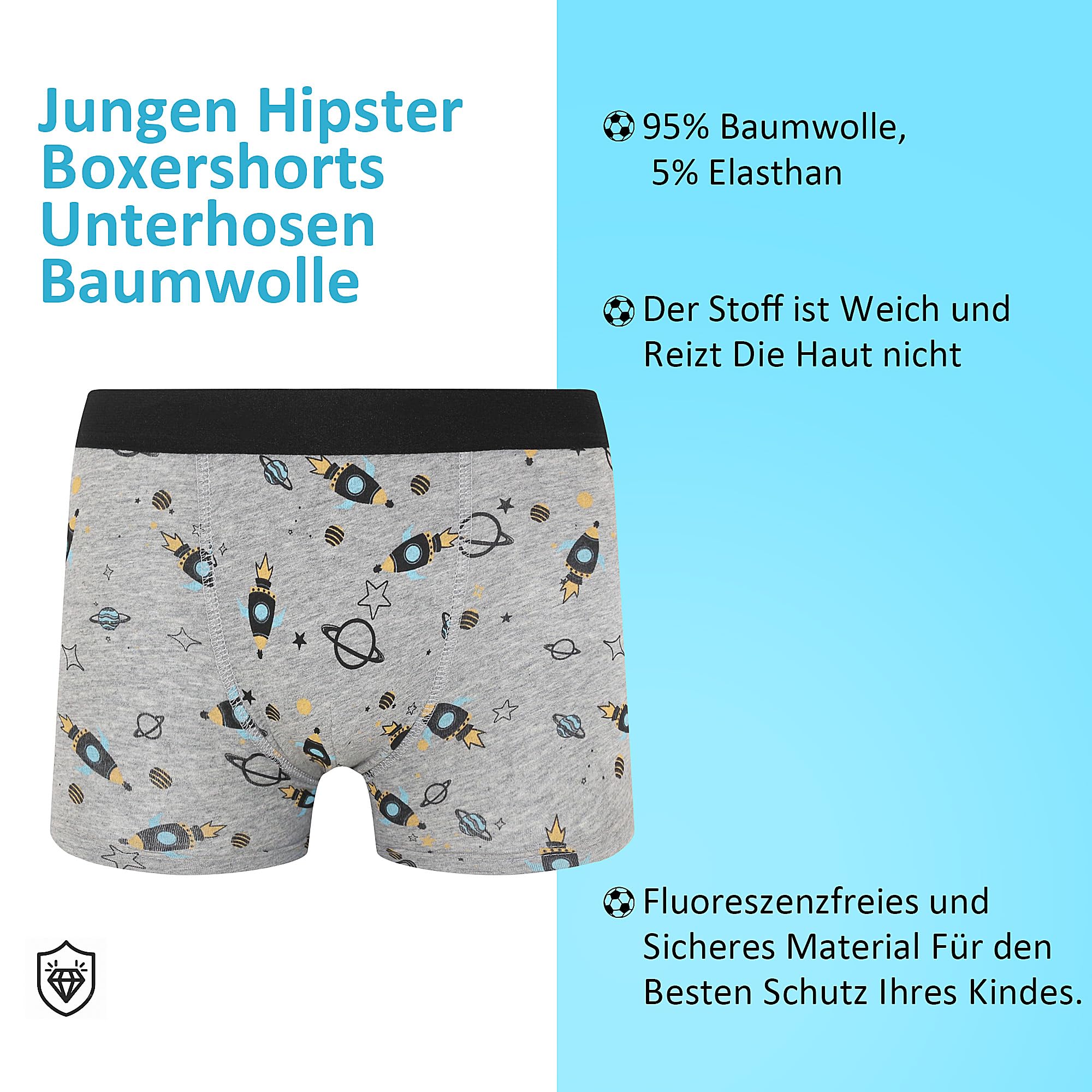 (Lot de 12 Boxer Enfant - Boxers Confortables pour Enfants - sous-Vêtements pour Garçons Riches en Coton 6-18 Ans