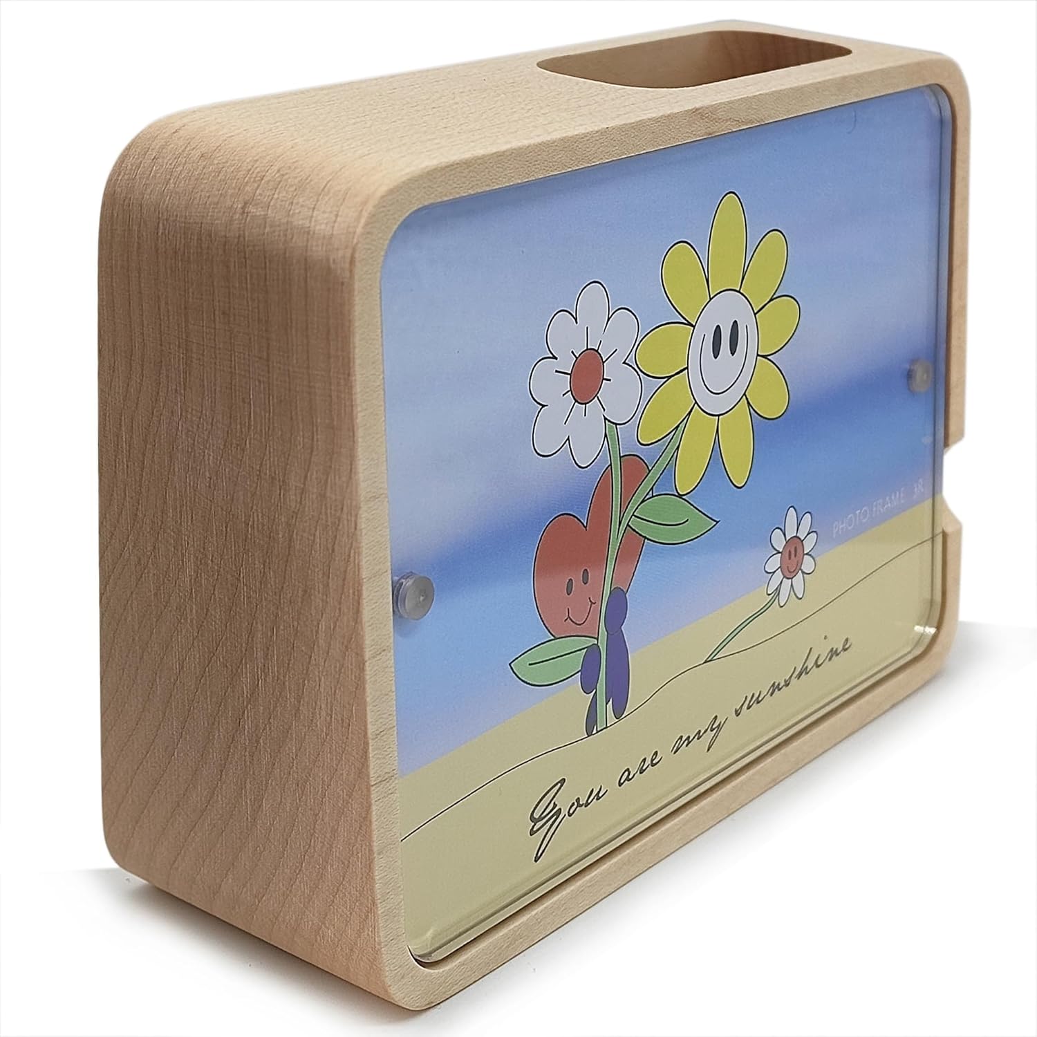 Plays Memory Music Box, Wind Up Pen Holder and Photo Frame Music Box, 5 Inch Solid Wood Pen Holder Photo Frame Musical Box Picture Frame for Tabletop or Desktop Ornaments(Maple Wood)