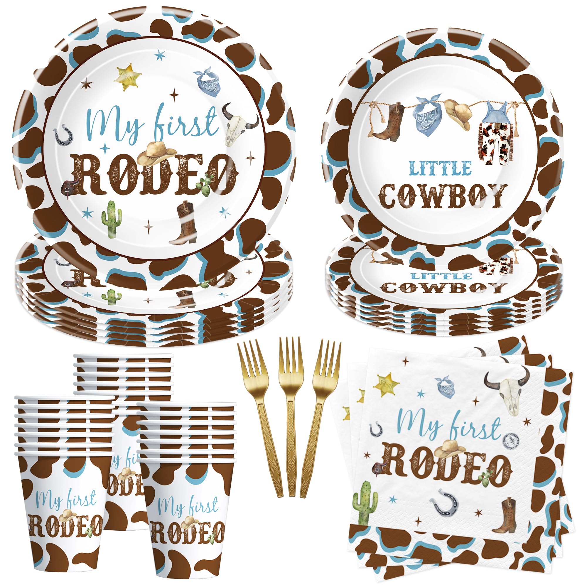 YJRJSC My First Rodeo Birthday Party Supplies Boy - Western Cowboy 1st Birthday Party Tableware, Paper Plate, Cup, Napkin, Disposable Cutlery, Wild