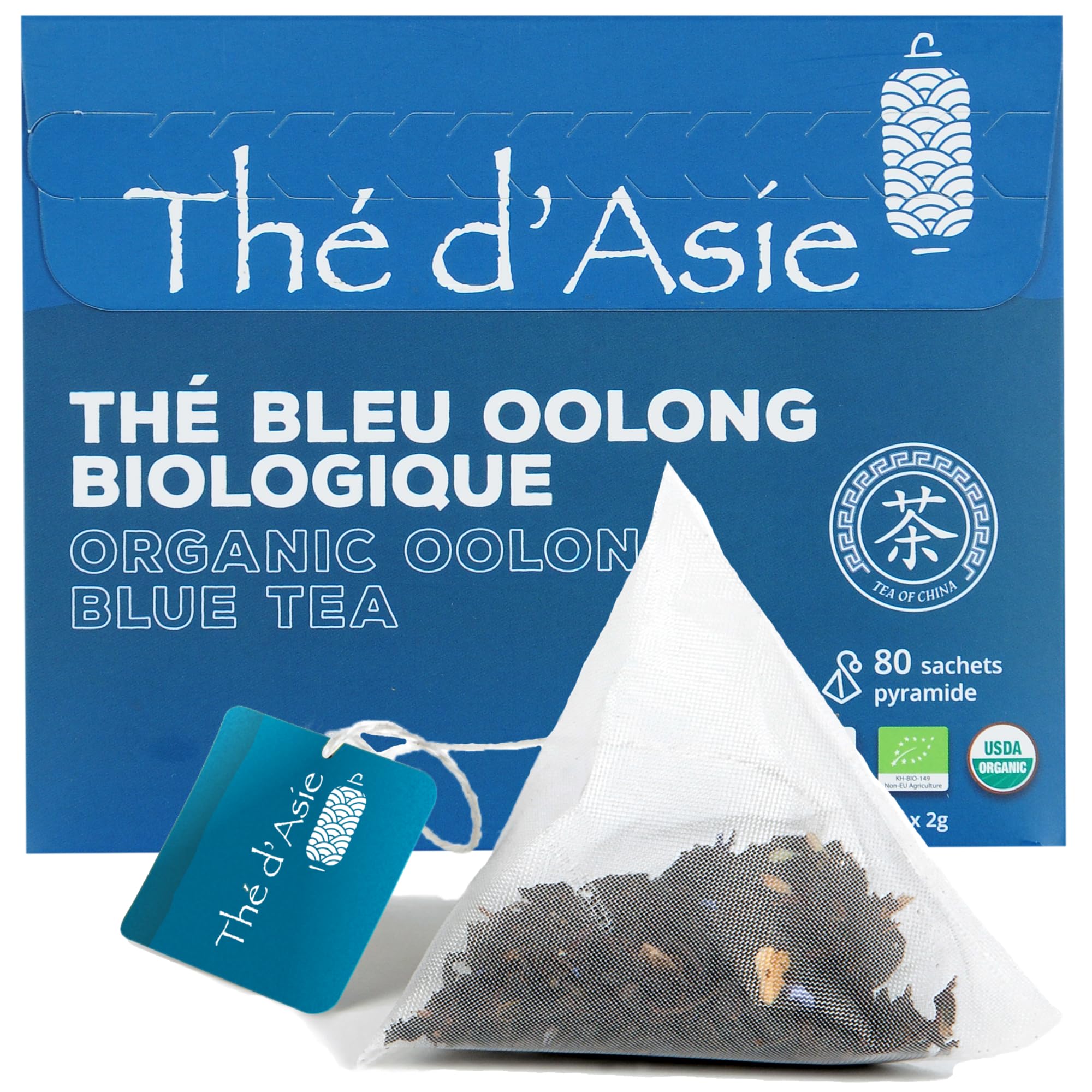 Khla - Thé bleu Oolong Bio - Boîte de 80 sachets de thé pyramidale - Thé biologique